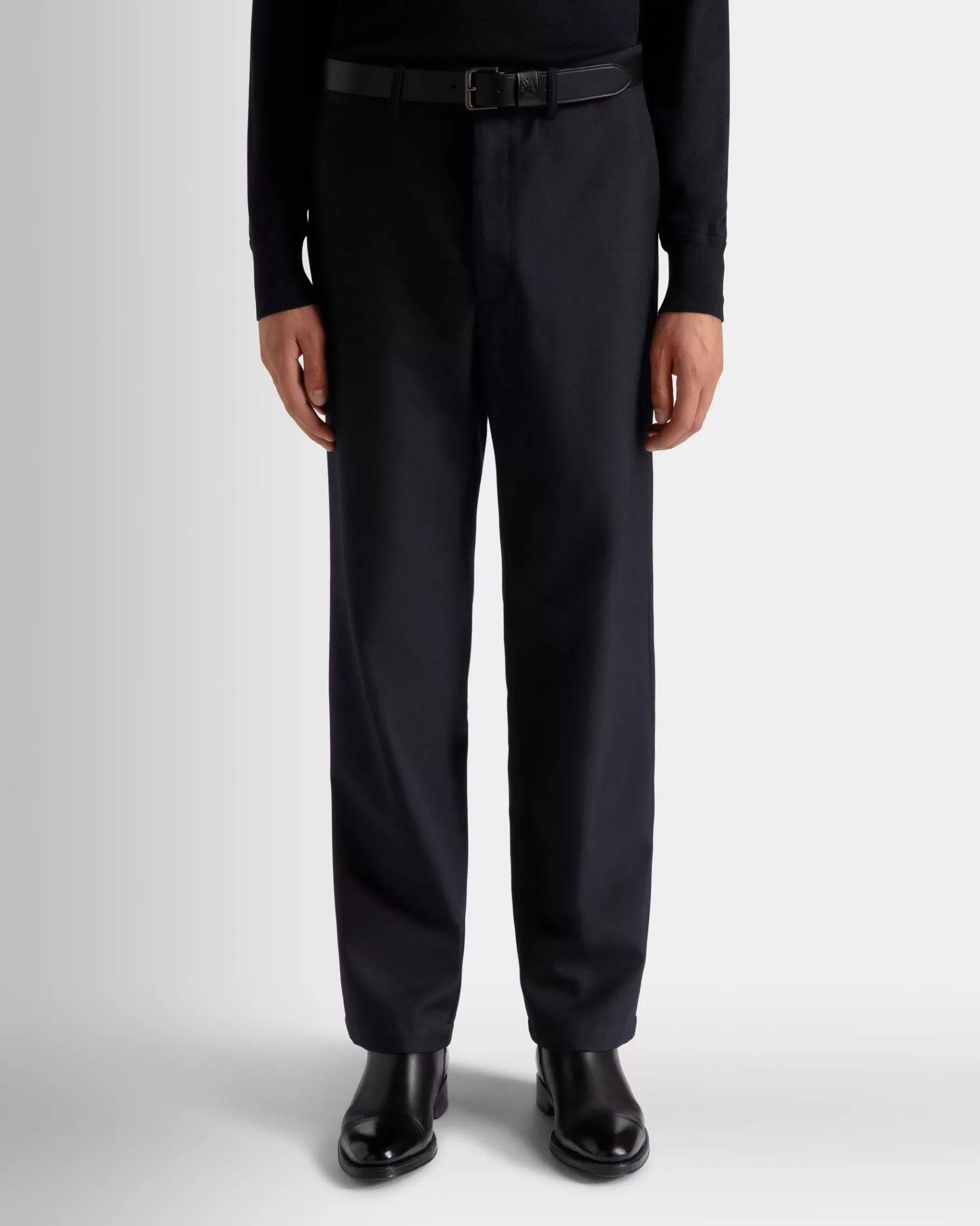 Pants<Bally Adrien Brody Travel Collection Chino Pants In Navy Wool Blend Blue