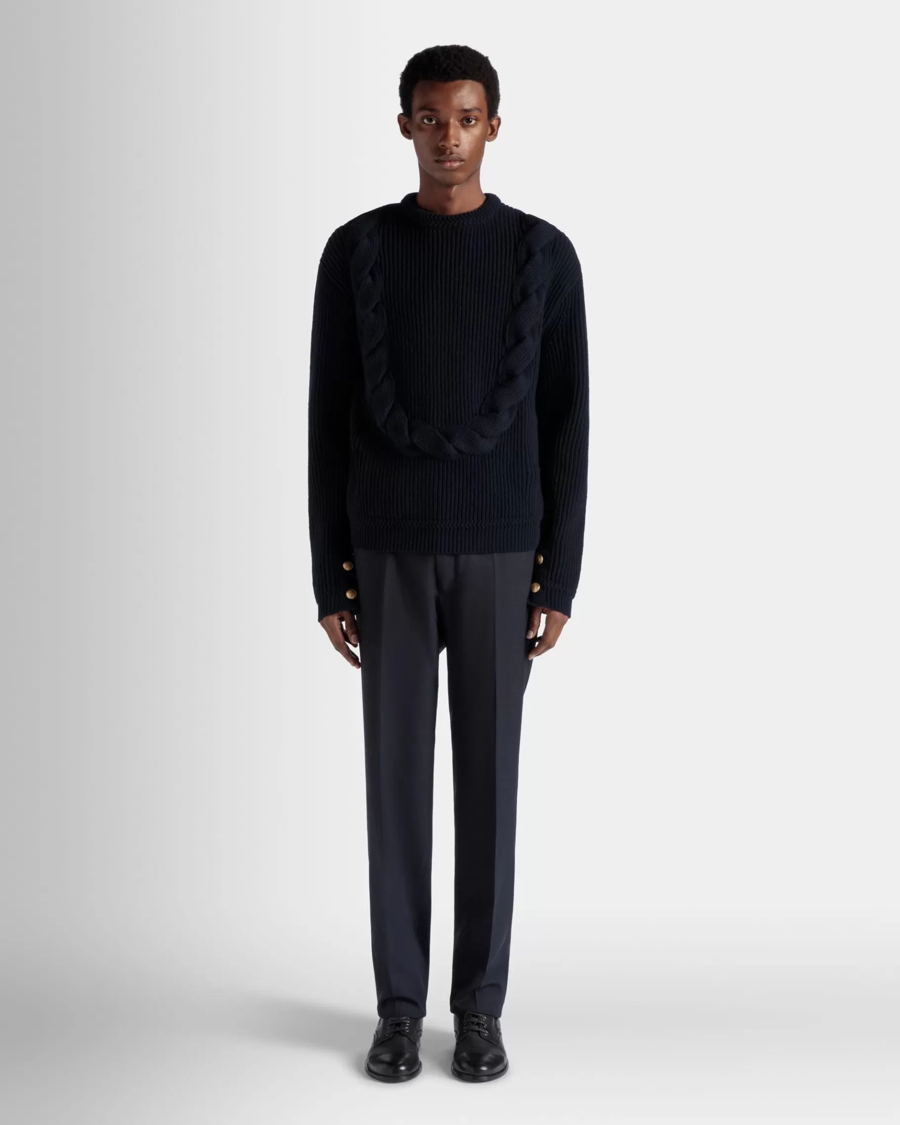 Knitwear<Bally Adrien Brody Travel Collection Crewneck Sweater In Navy Wool Blue