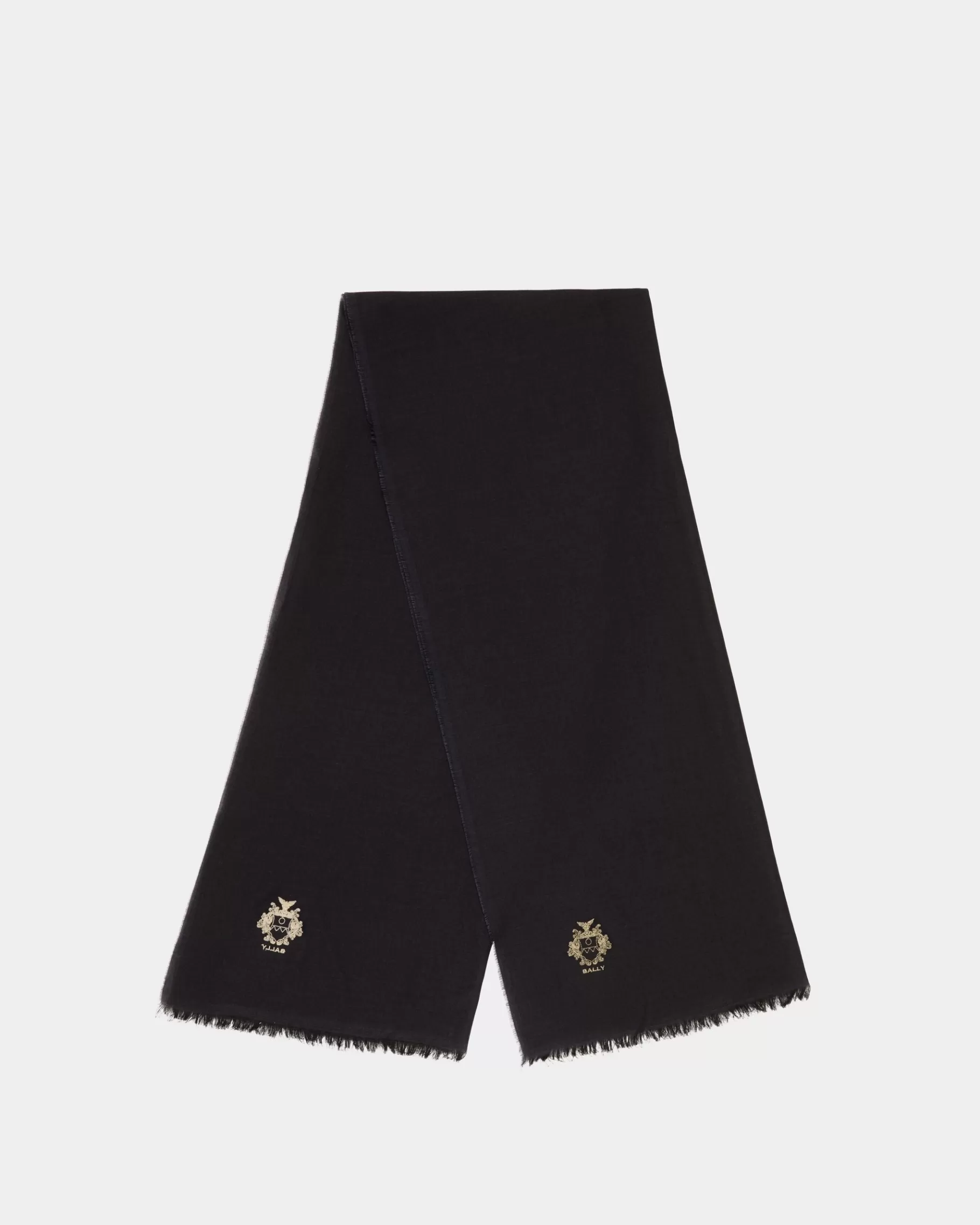 Scarves<Bally Adrien Brody Travel Collection Scarf In Navy Silk And Cashmere Blend Blue