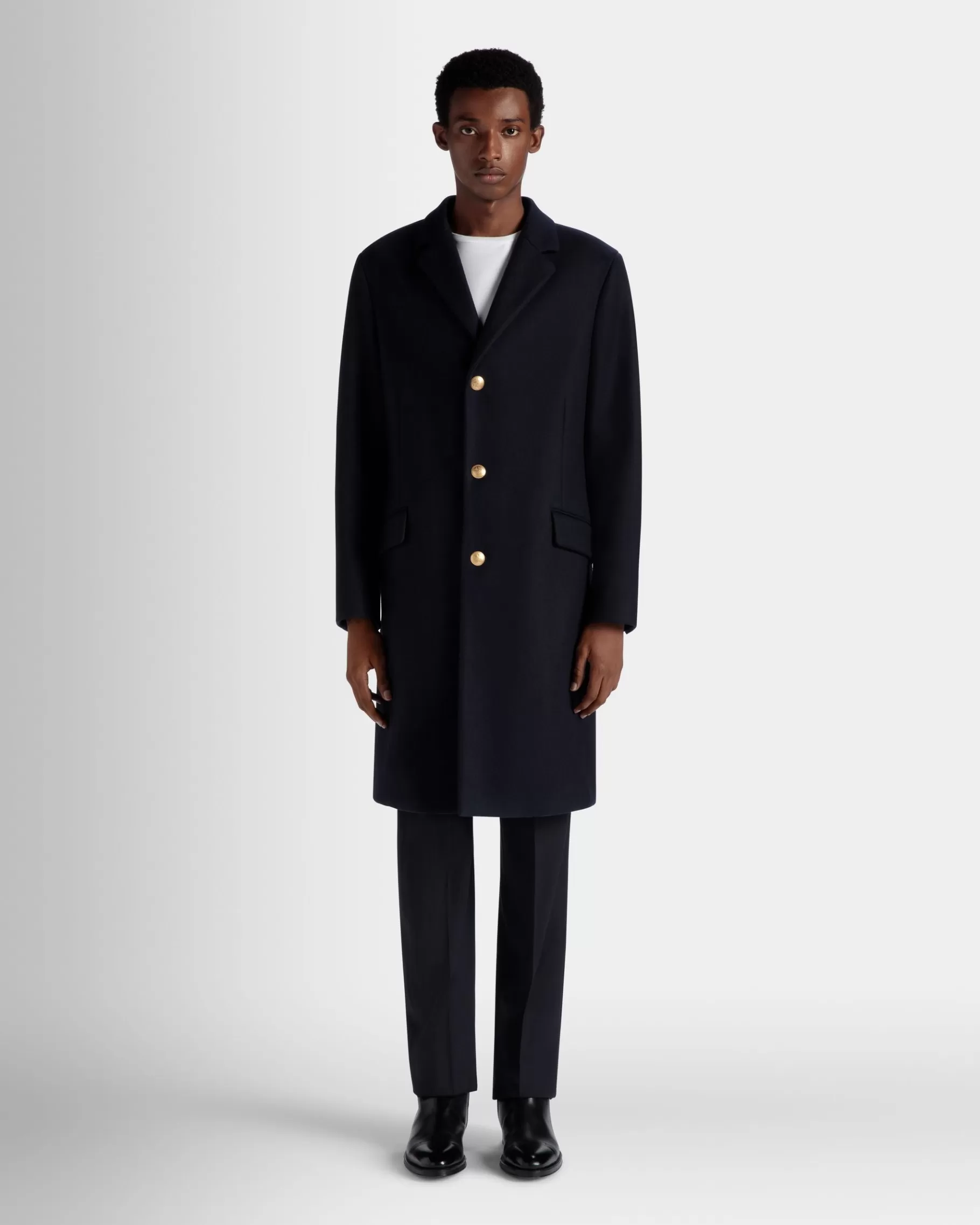 Coats & Jackets<Bally Adrien Brody Travel Collection Single-breasted Coat In Navy Wool Blend Blue