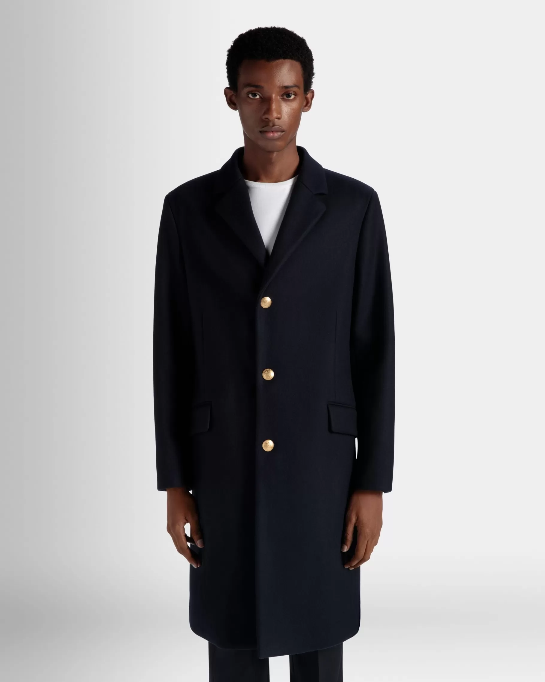 Coats & Jackets<Bally Adrien Brody Travel Collection Single-breasted Coat In Navy Wool Blend Blue