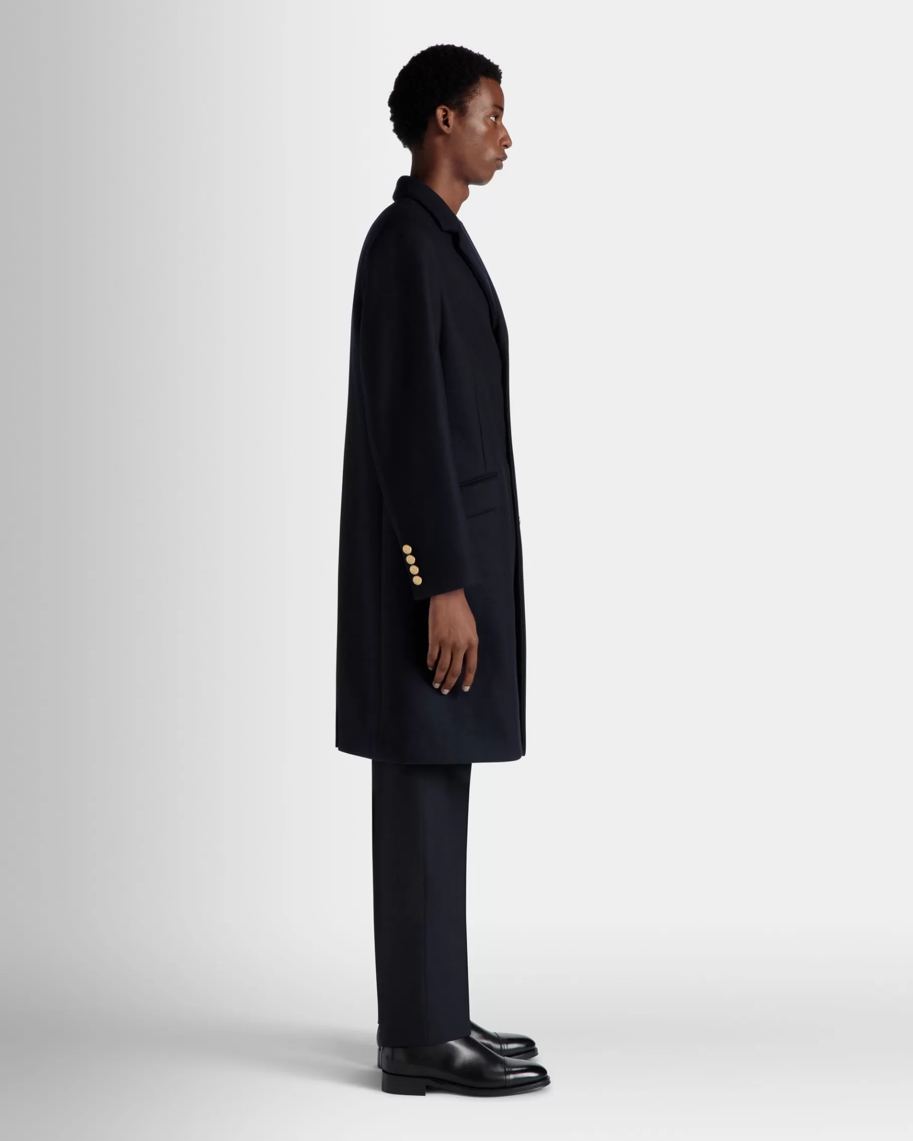 Coats & Jackets<Bally Adrien Brody Travel Collection Single-breasted Coat In Navy Wool Blend Blue
