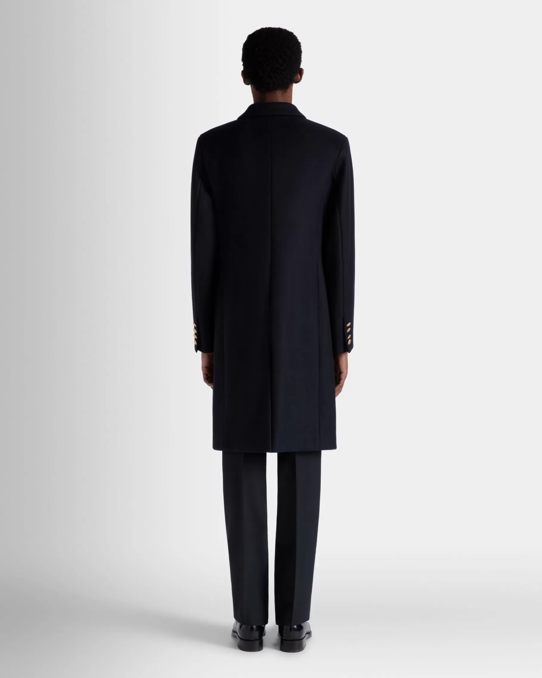 Coats & Jackets<Bally Adrien Brody Travel Collection Single-breasted Coat In Navy Wool Blend Blue