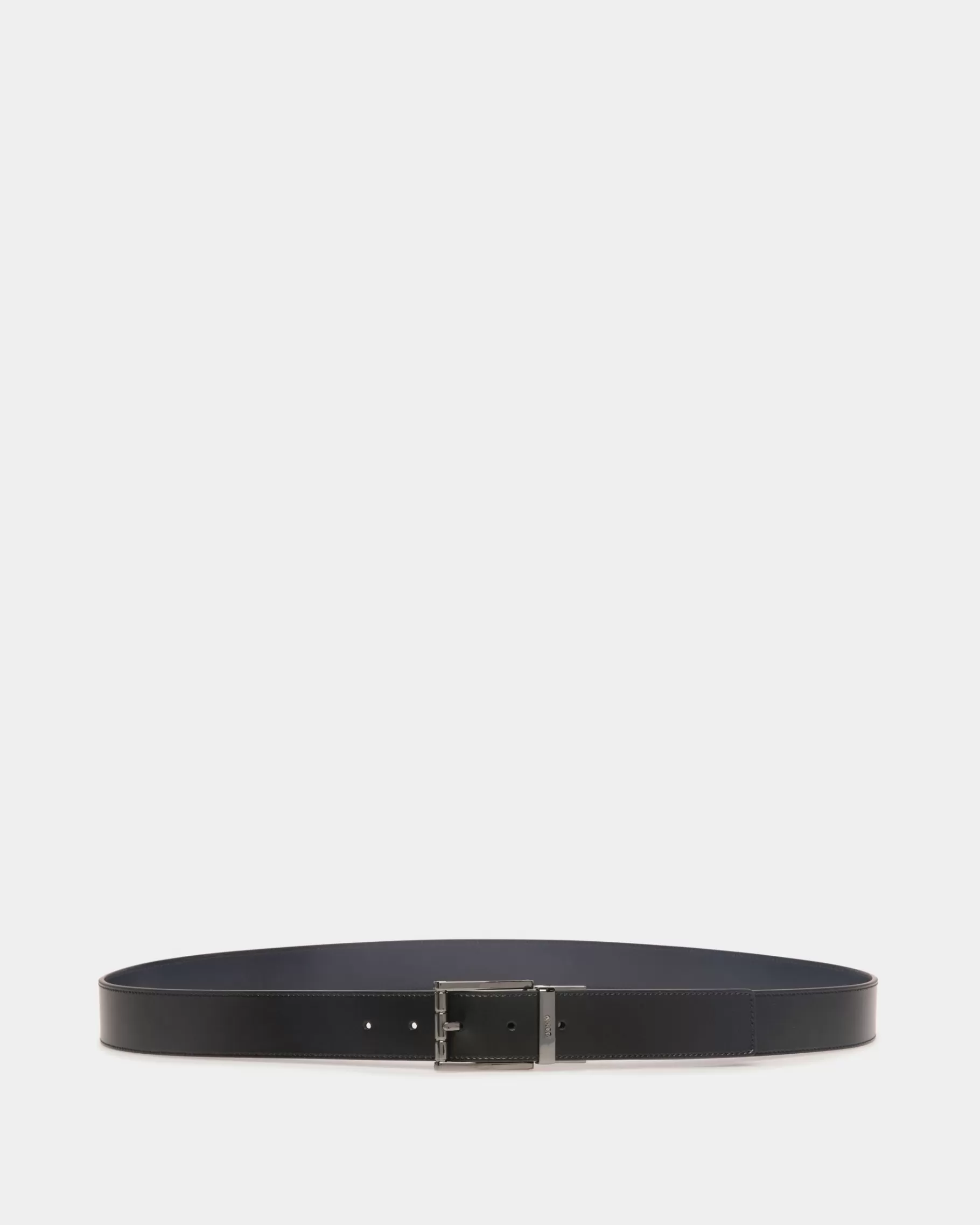Belts<Bally Astory 35mm Reversible And Adjustable Belt In Black And Navy Blue Leather Multicolor