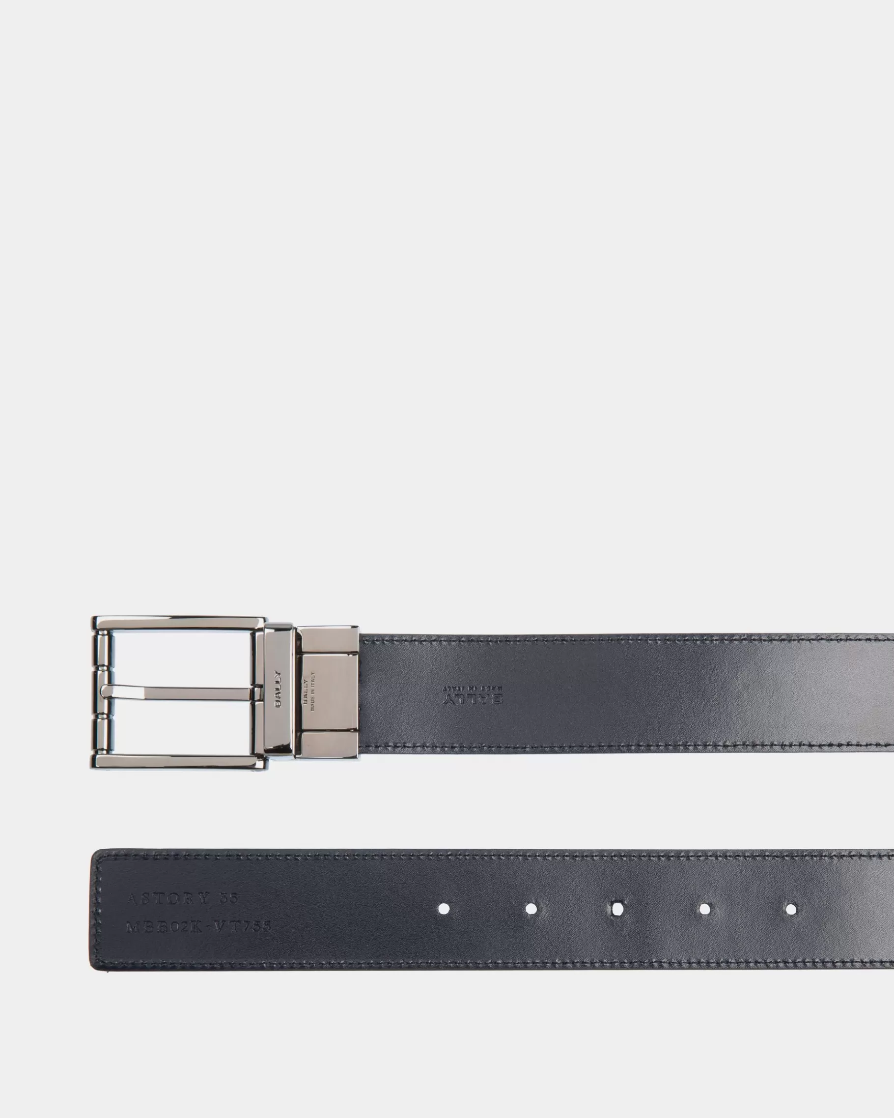 Belts<Bally Astory 35mm Reversible And Adjustable Belt In Black And Navy Blue Leather Multicolor