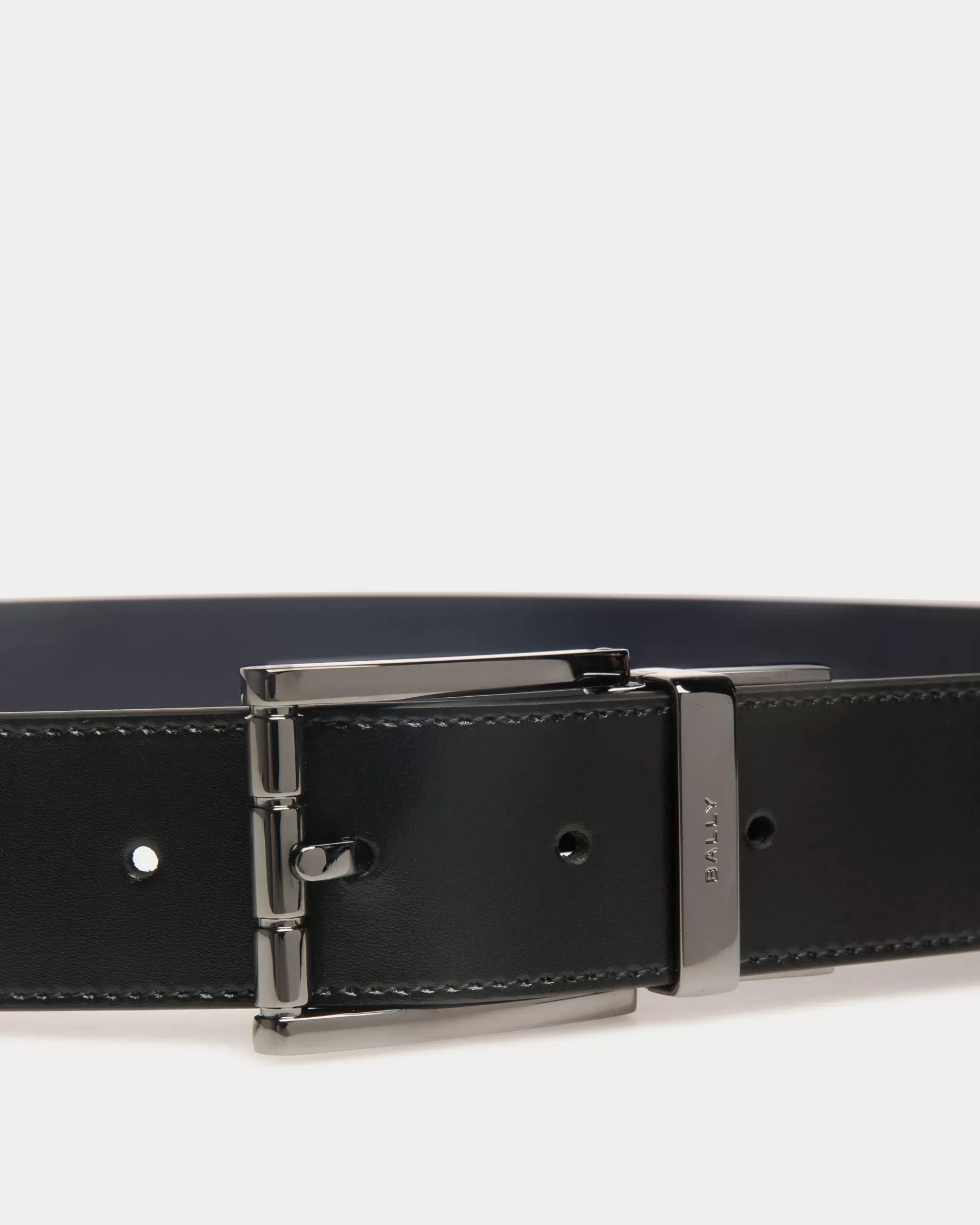 Belts<Bally Astory 35mm Reversible And Adjustable Belt In Black And Navy Blue Leather Multicolor