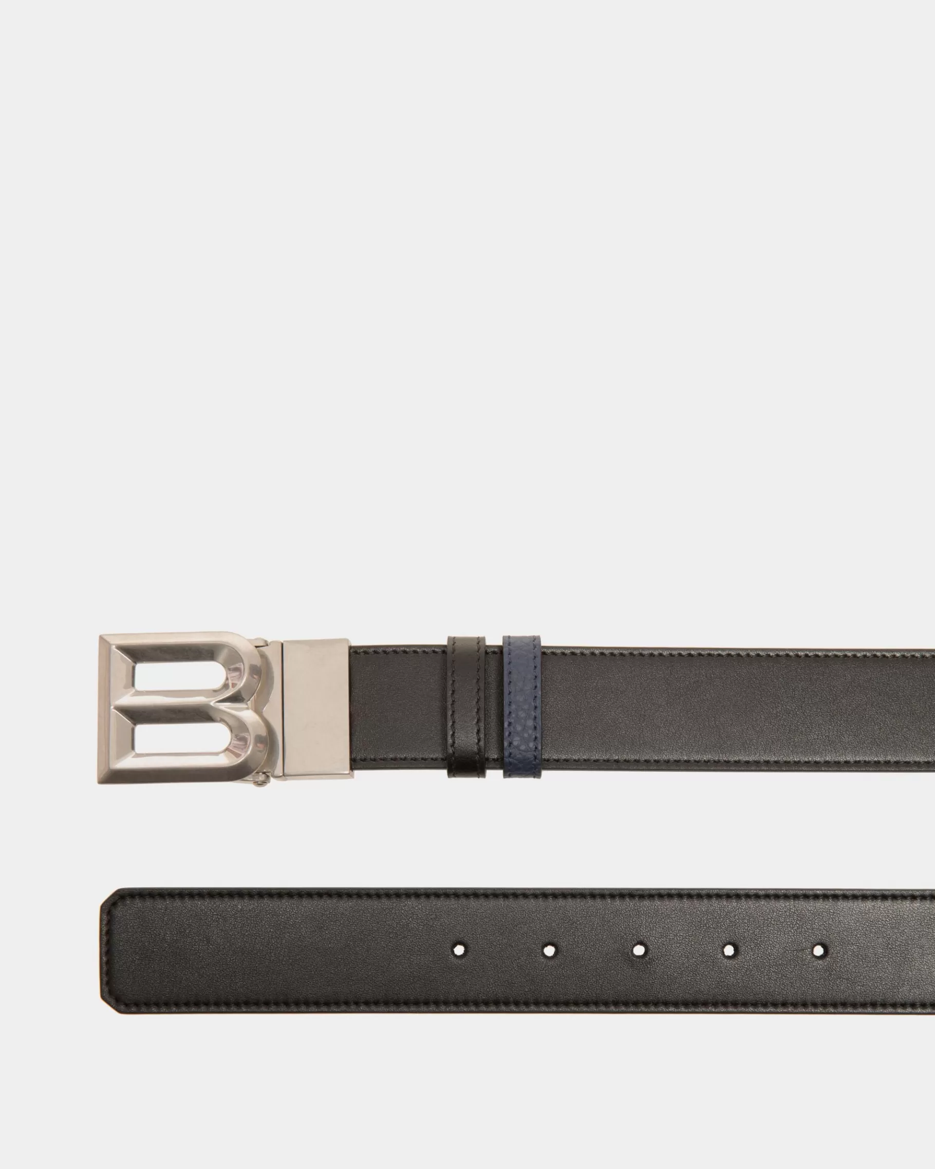 Belts<Bally B Bold 35Mm Reversible And Adjustable Belt In Black And Marine Leather Blue