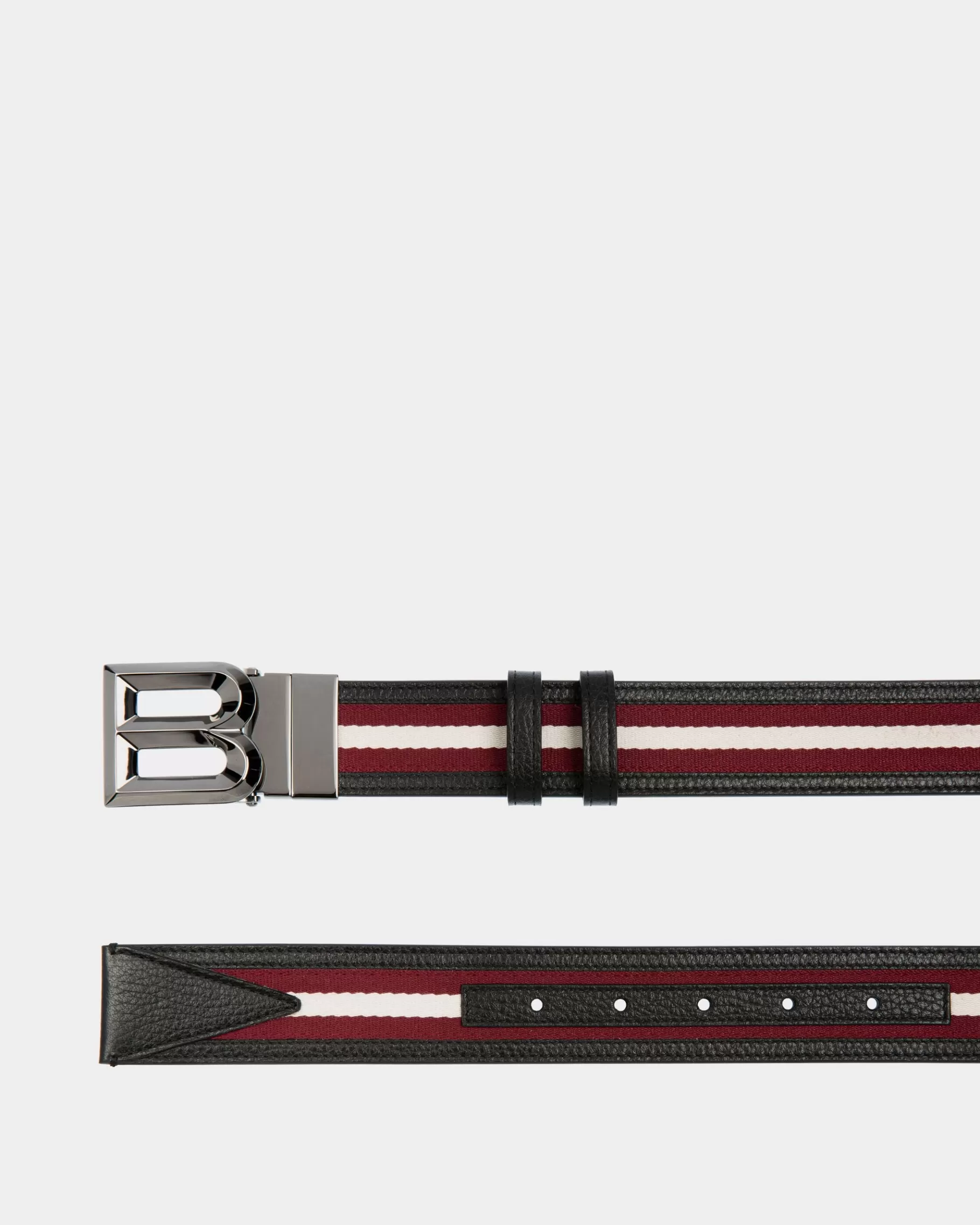 Belts<Bally B Bold 35mm Reversible Belt In Red And White Fabric And Leather Multicolor