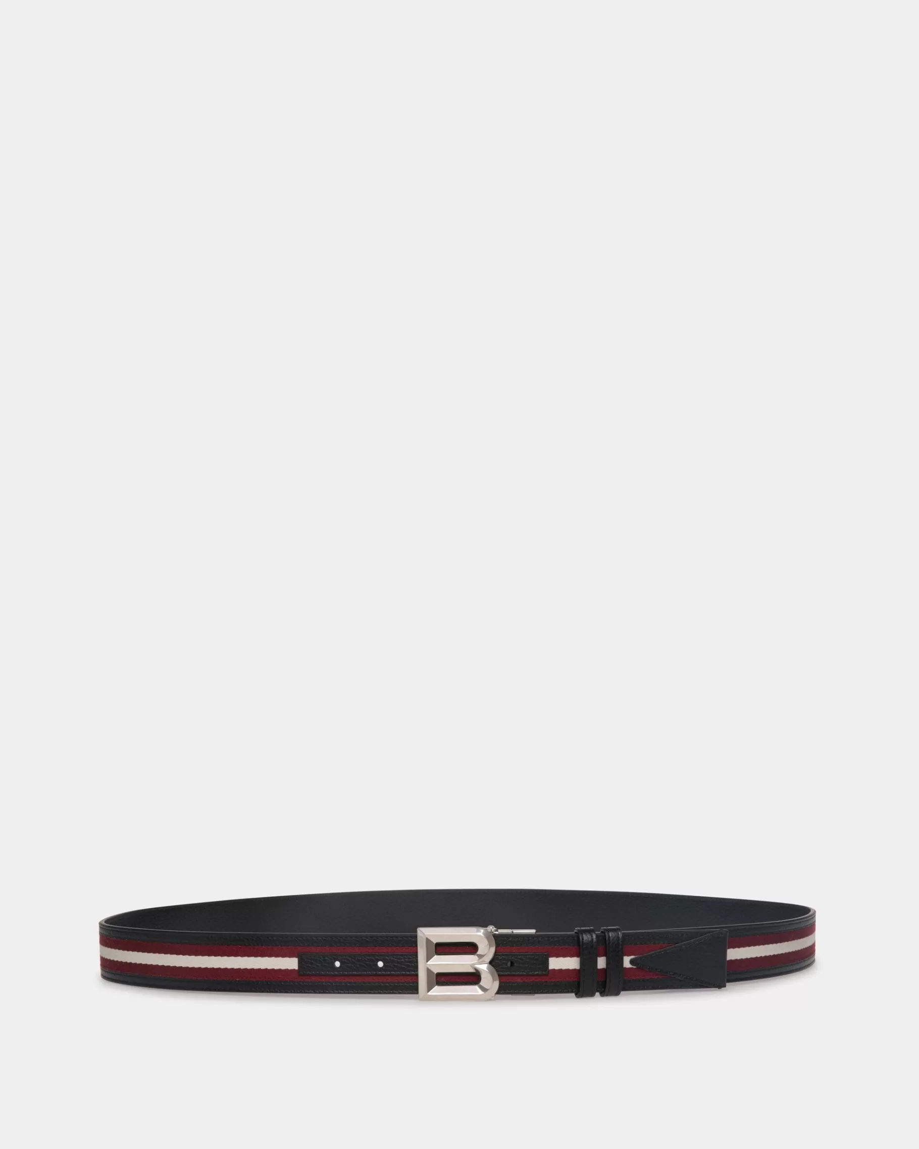 Belts<Bally B Bold 35mm Reversible Belt in White Fabric And Leather Red