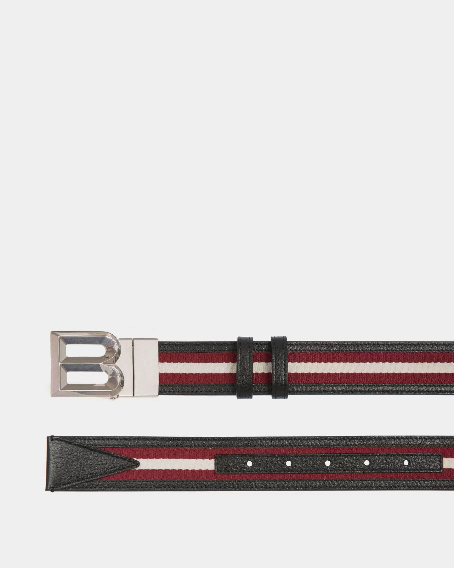 Belts<Bally B Bold 35mm Reversible Belt in White Fabric And Leather Red