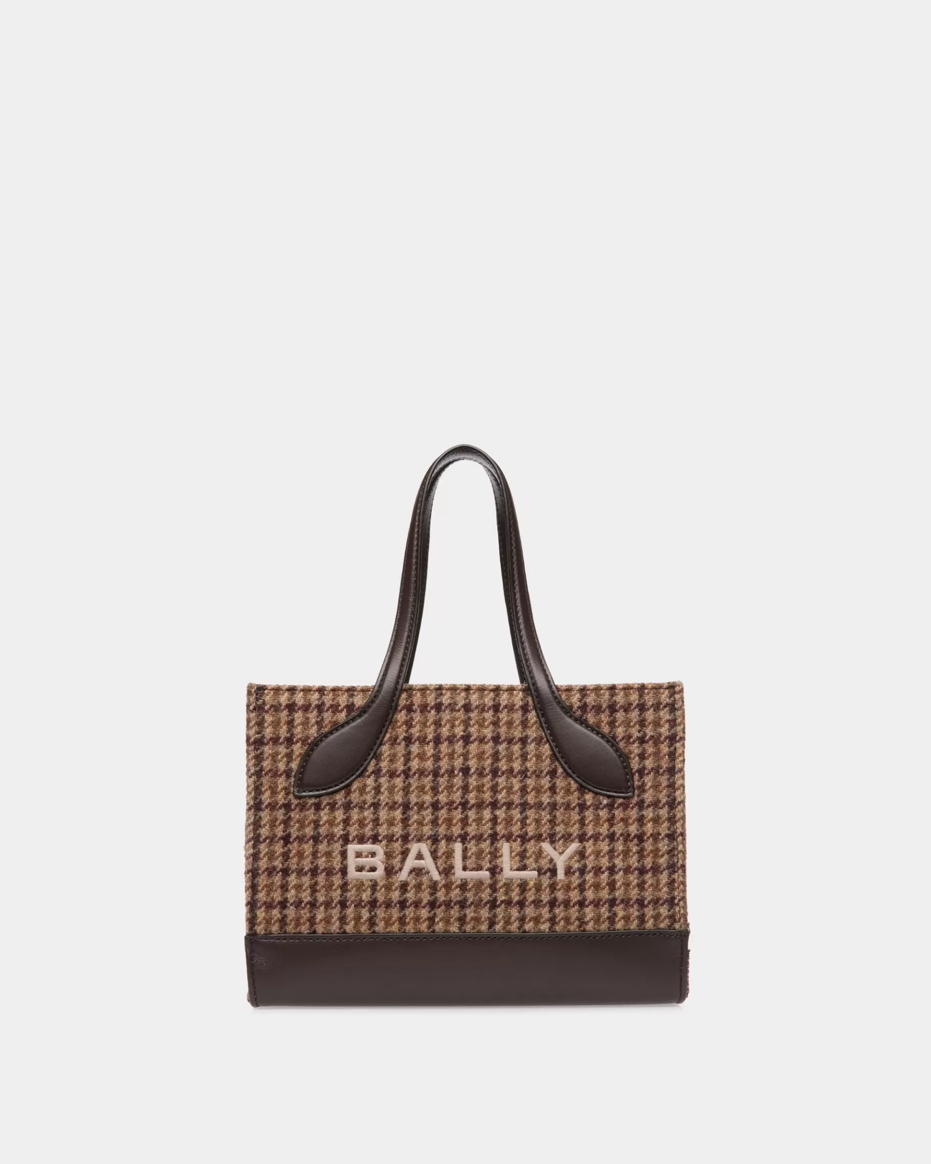 Mini & Belt Bags<Bally Bar Mini Tote Bag in Multi Check Wool And Leather Brown