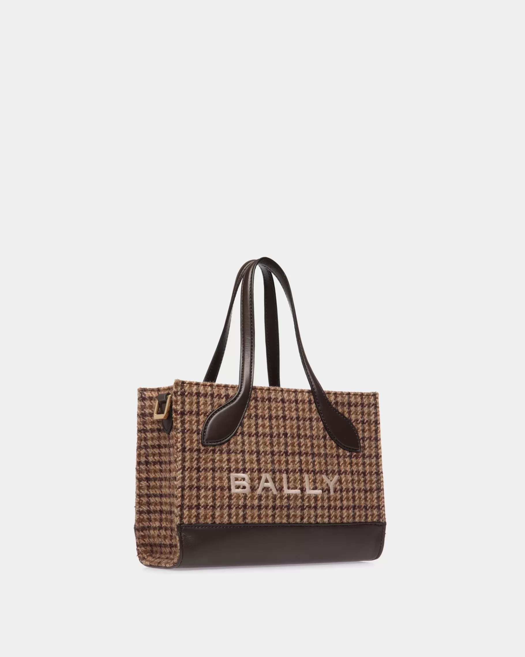 Mini & Belt Bags<Bally Bar Mini Tote Bag in Multi Check Wool And Leather Brown