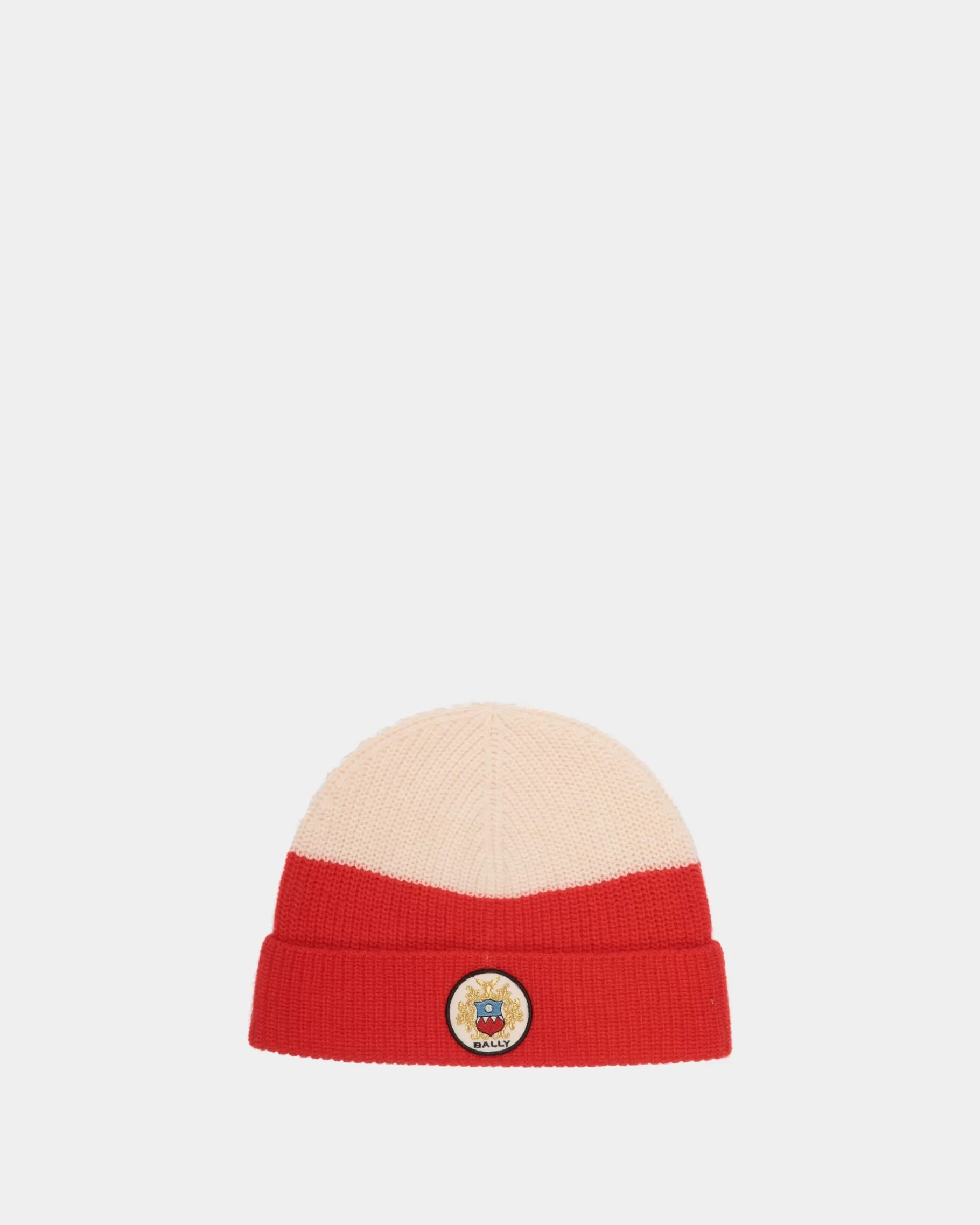 Gloves & Hats<Bally Beanie With a Crest Logo in Candy Red and Ivory Wool Multicolor