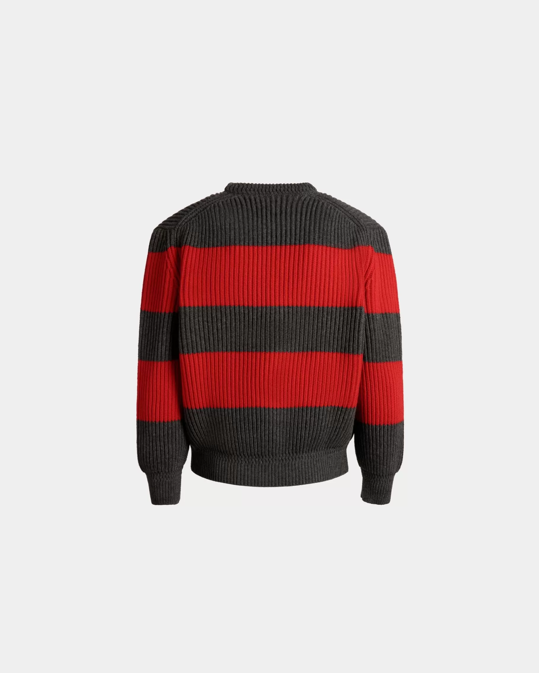 Knitwear<Bally Crewneck Sweater With Crest Logo In Candy Red And Dark Grey Wool Multicolor