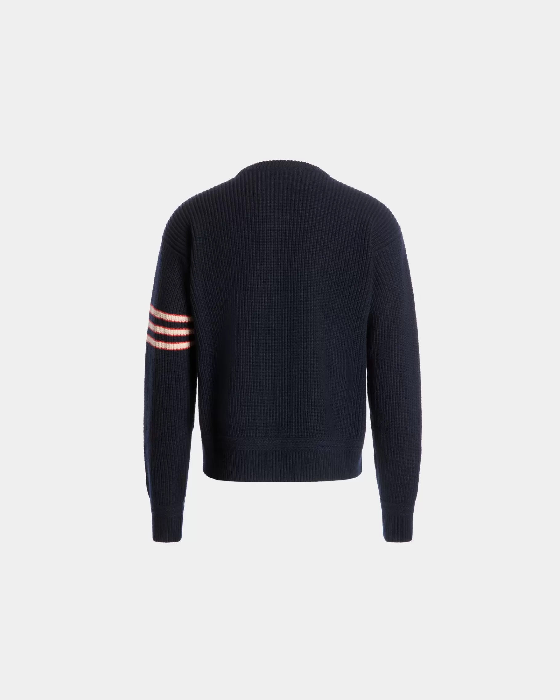Knitwear<Bally Crewneck Sweater With Crest Logo in Navy Wool Blue