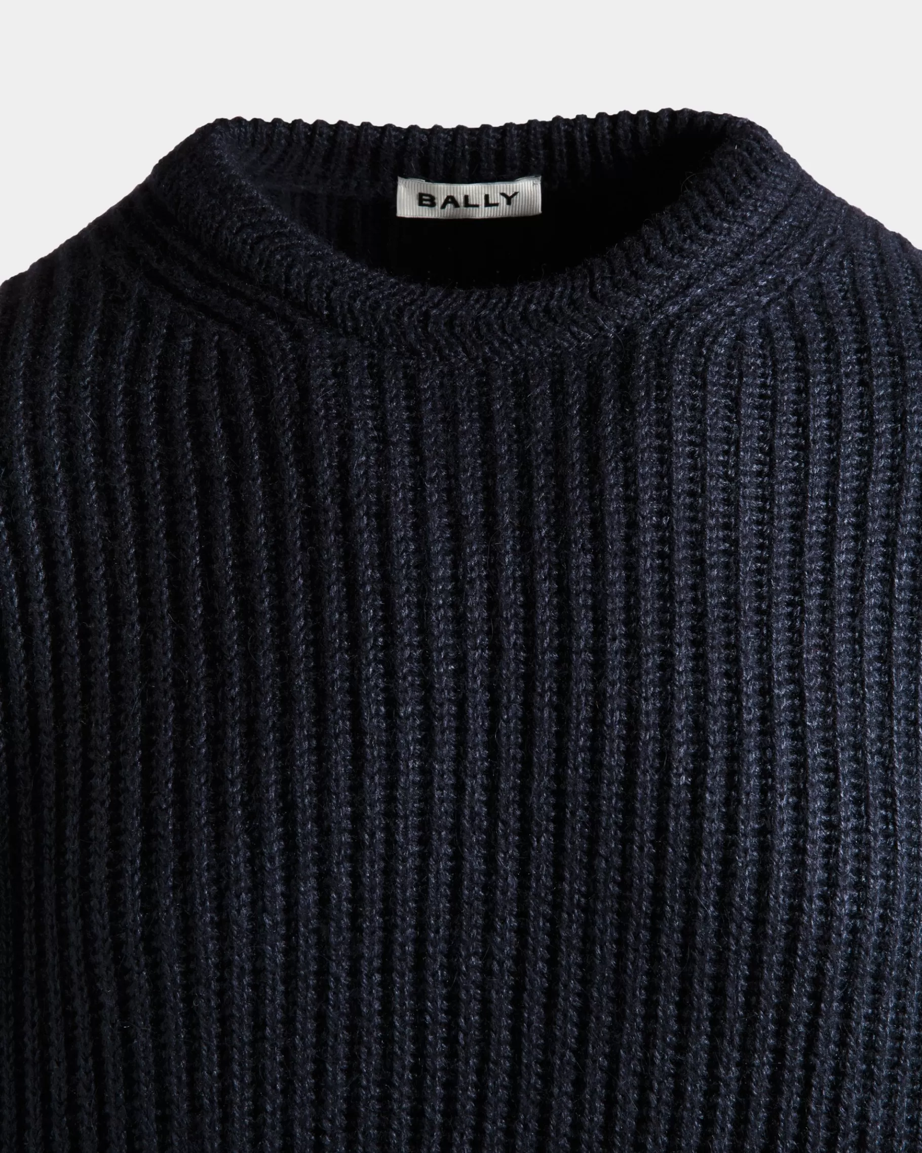 Knitwear<Bally Crewneck Sweater With Crest Logo In Navy Wool And Silk Blue