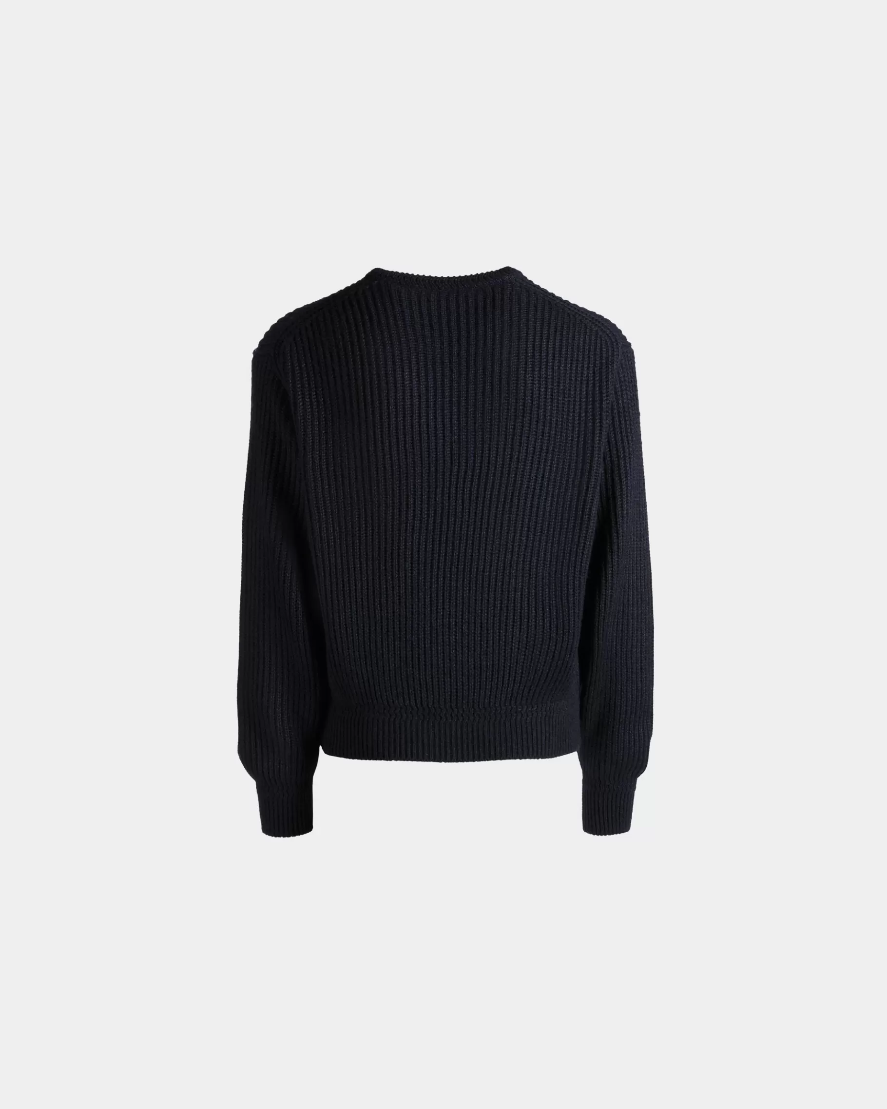 Knitwear<Bally Crewneck Sweater With Crest Logo In Navy Wool And Silk Blue