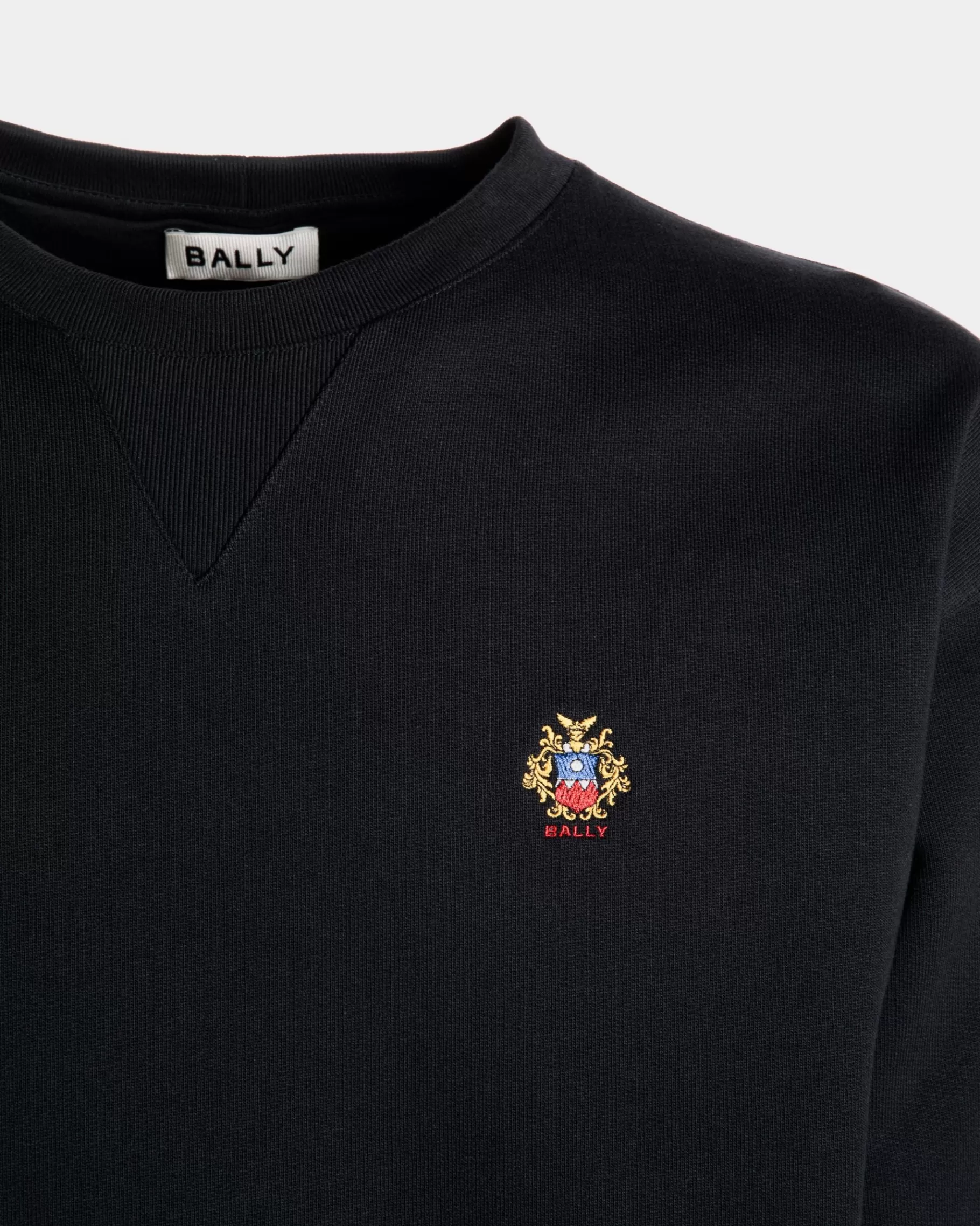 Tracksuits<Bally Crewneck Sweatshirt With a Crest Logo In Navy Cotton Blue
