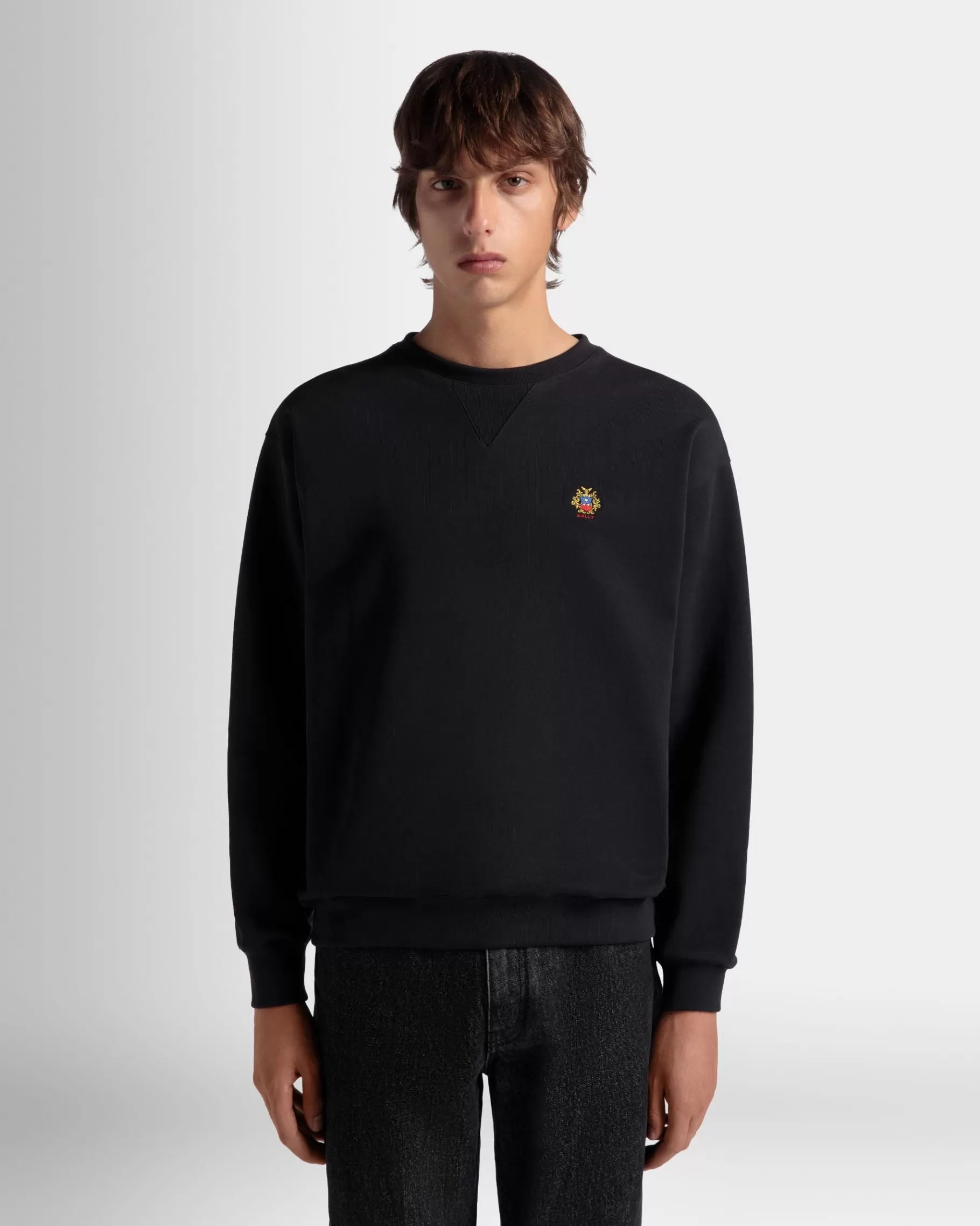 Tracksuits<Bally Crewneck Sweatshirt With a Crest Logo In Navy Cotton Blue