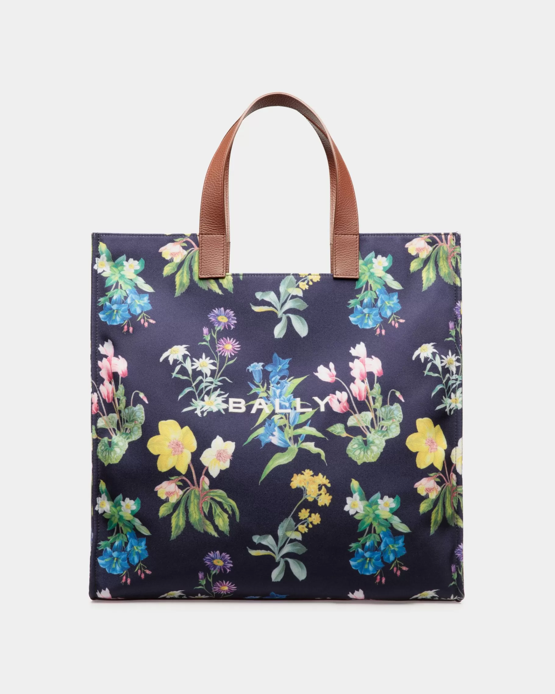 Tote Bags<Bally Easy Tote Bag In Mountain Flower Print Canvas And Leather Blue