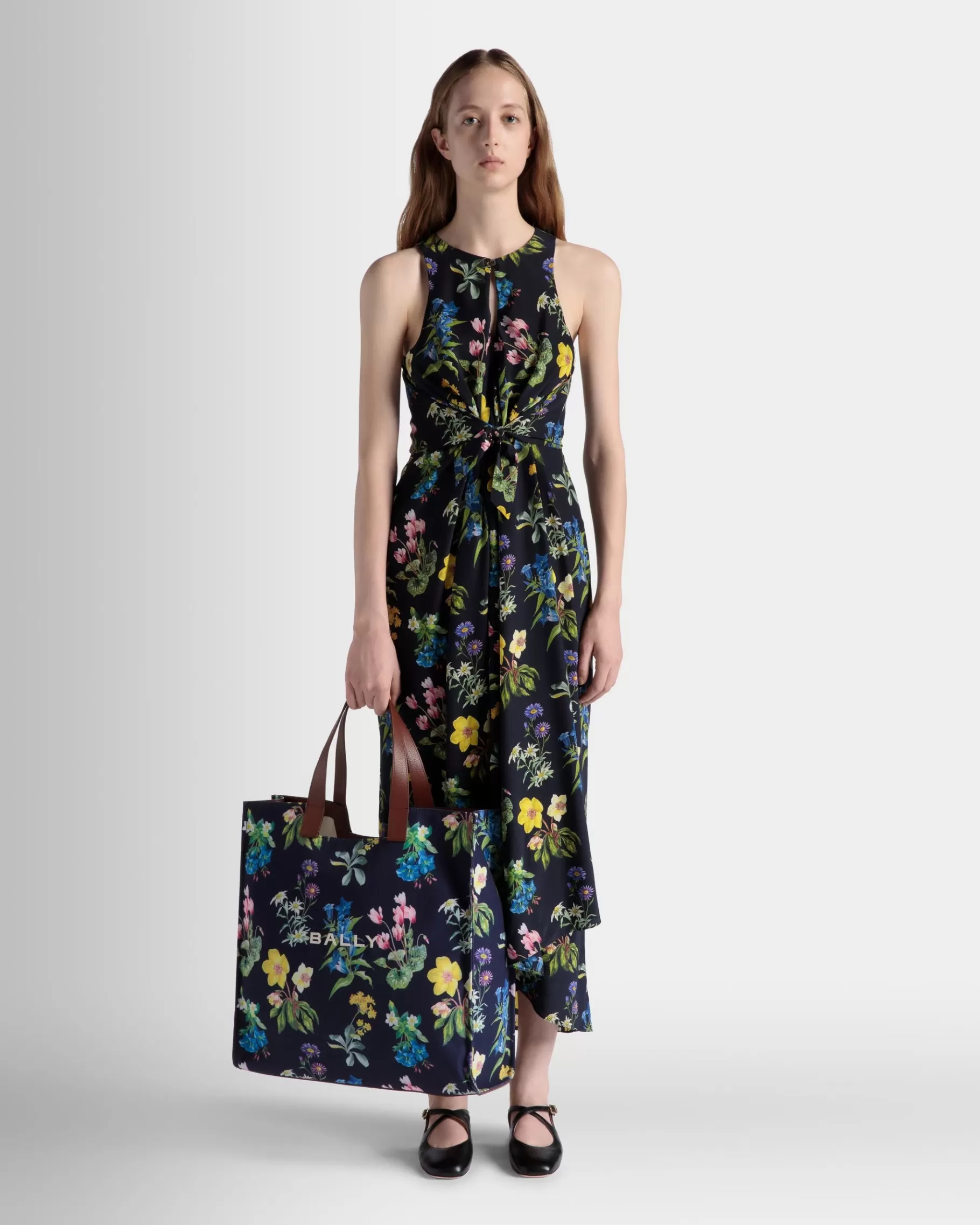 Tote Bags<Bally Easy Tote Bag In Mountain Flower Print Canvas And Leather Blue