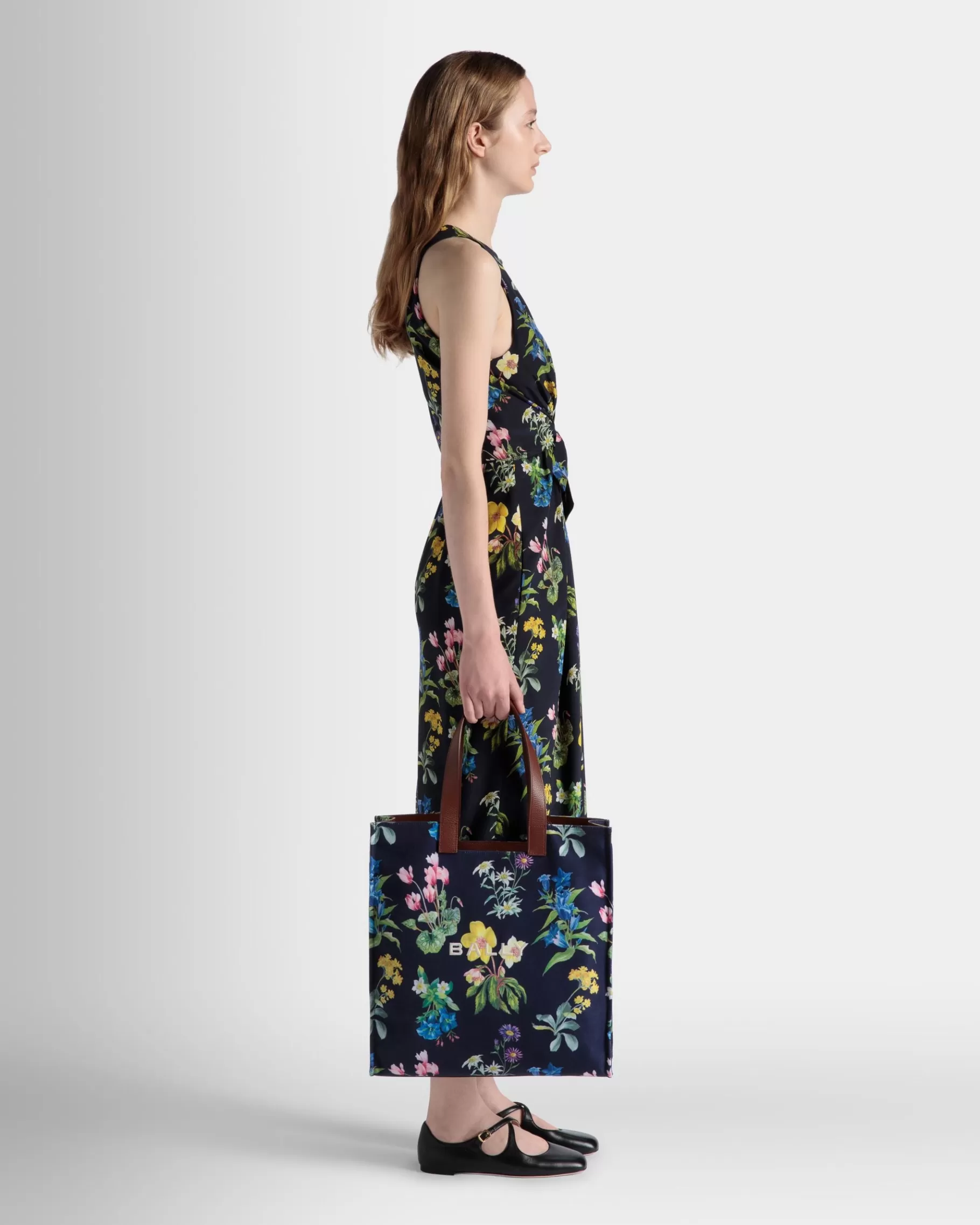 Tote Bags<Bally Easy Tote Bag In Mountain Flower Print Canvas And Leather Blue