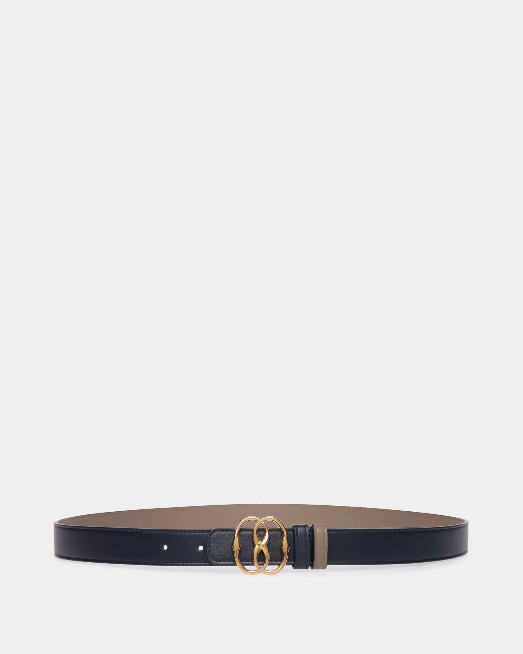 Belts<Bally Emblem 25mm Reversible Belt in Navy Blue And Taupe Leather Multicolor