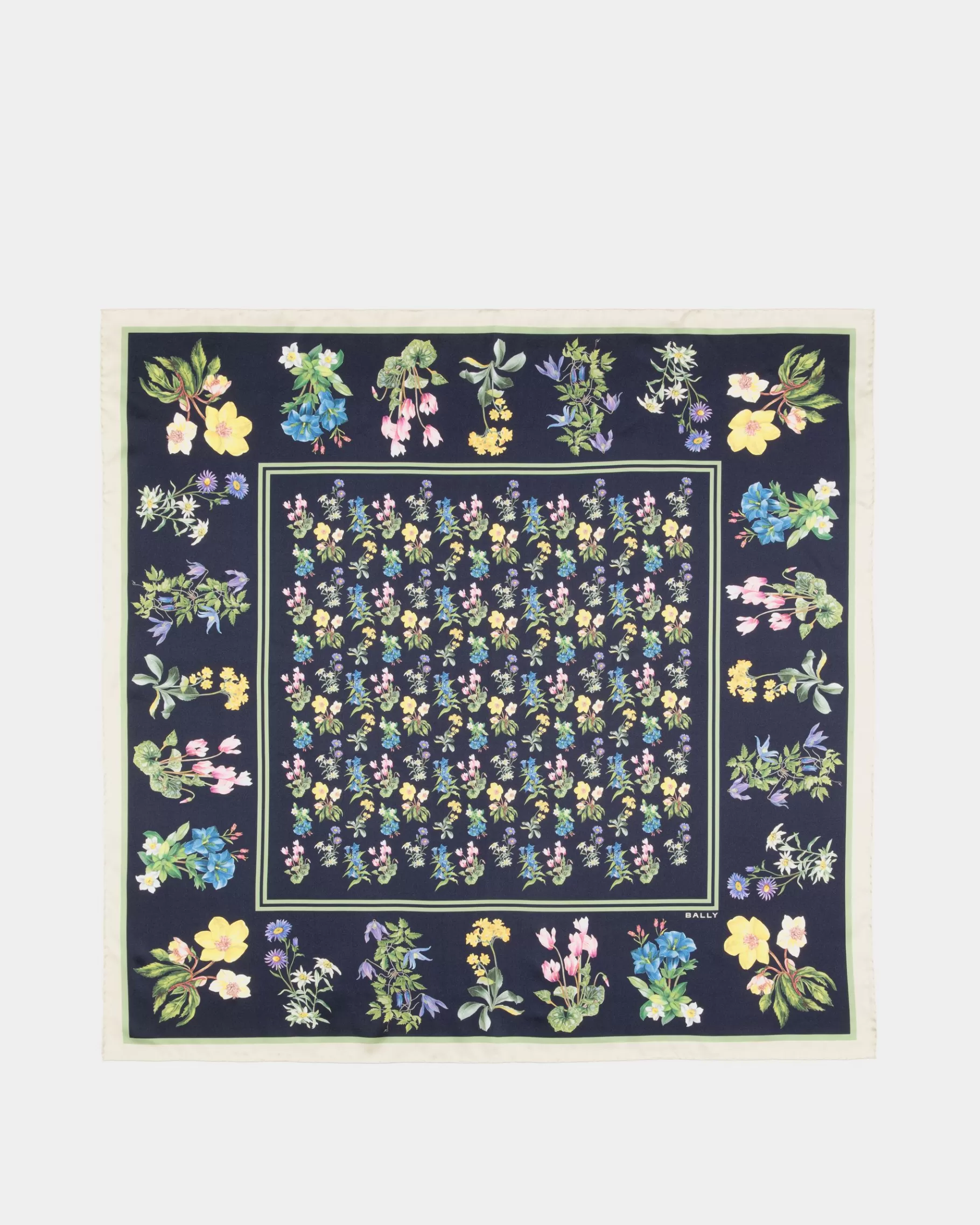 Scarves<Bally Foulard In Mountain Flower Print Silk Blue