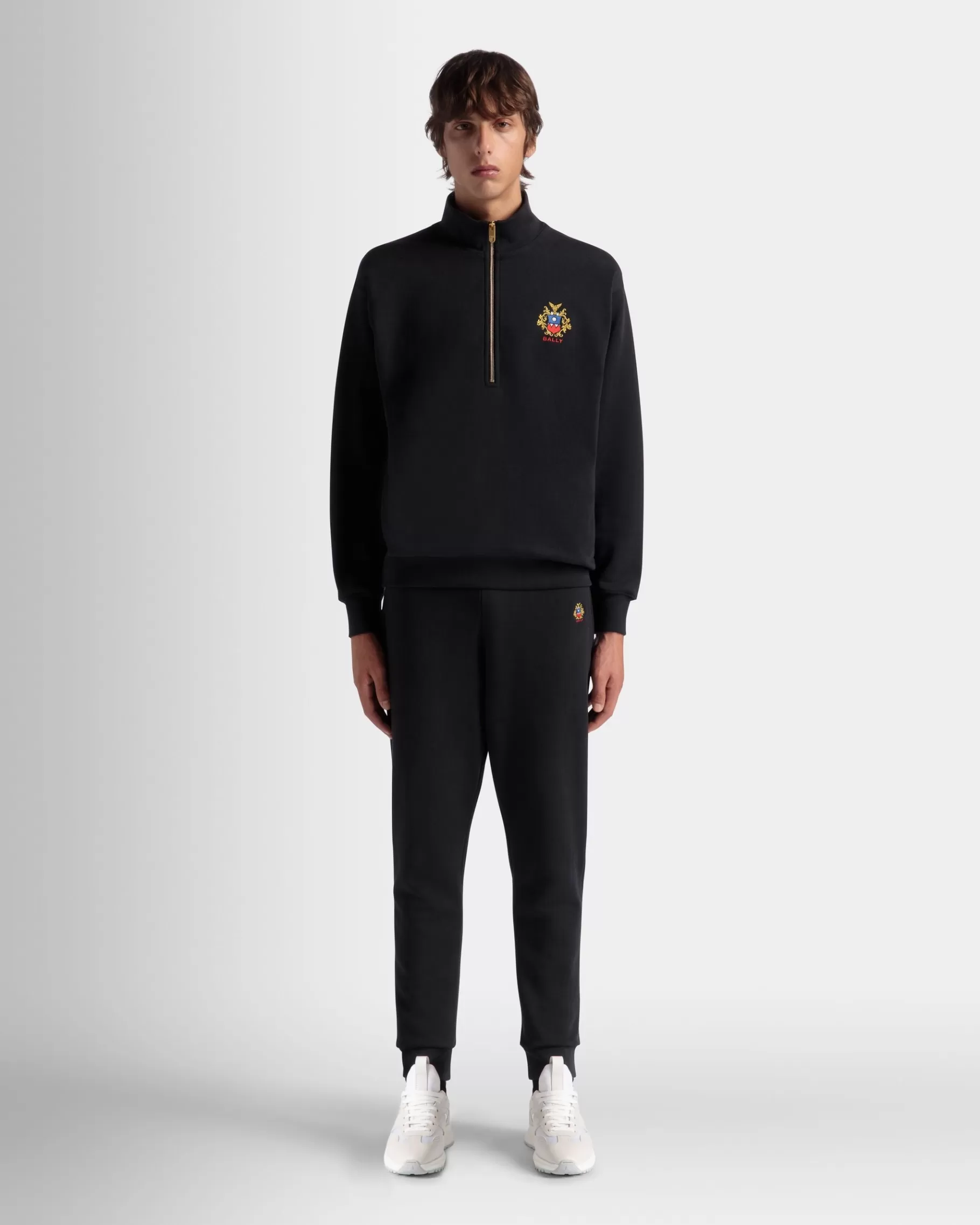 Tracksuits<Bally Half Zip Sweatshirt With a Crest Logo In Navy Cotton Blue