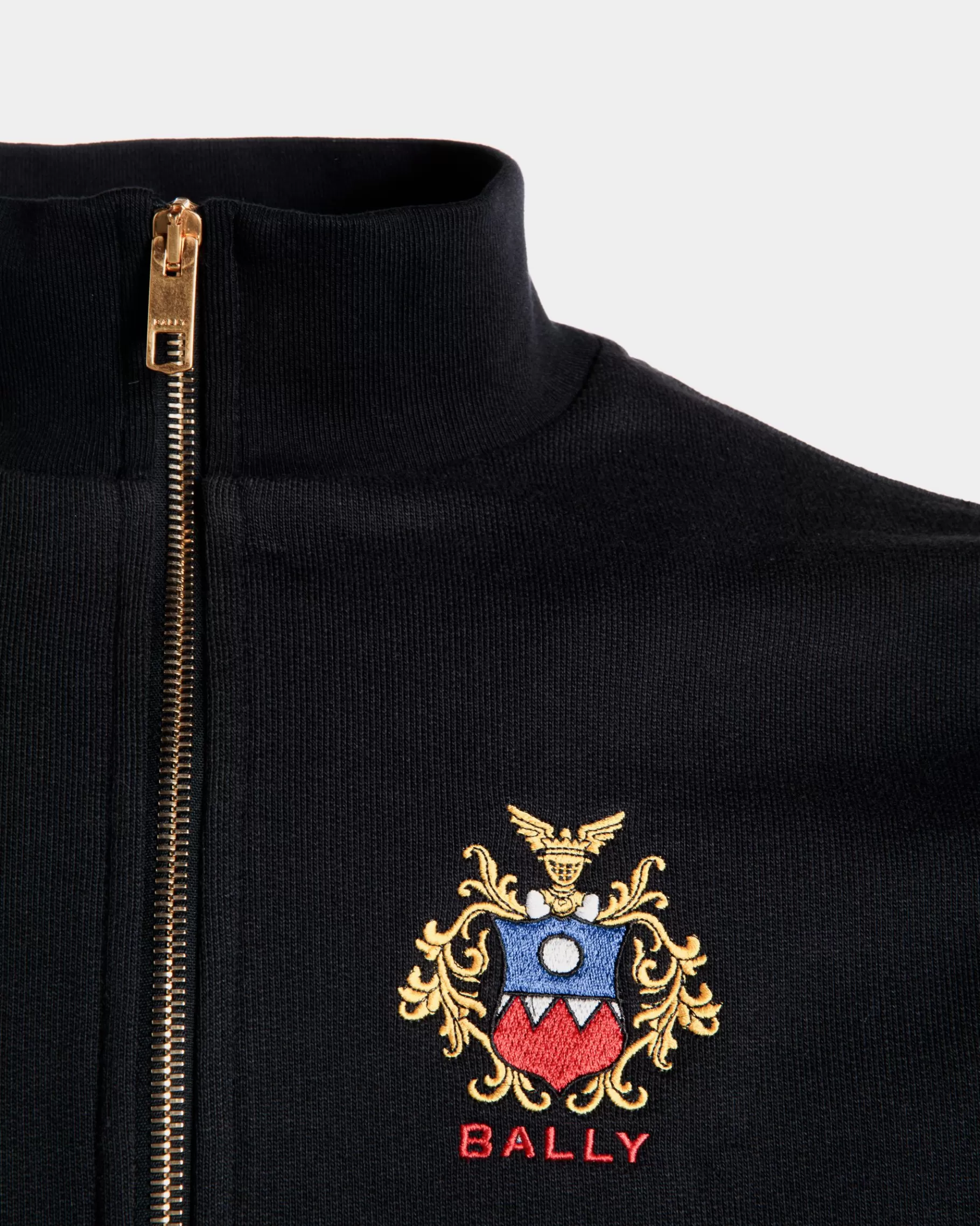 Tracksuits<Bally Half Zip Sweatshirt With a Crest Logo In Navy Cotton Blue
