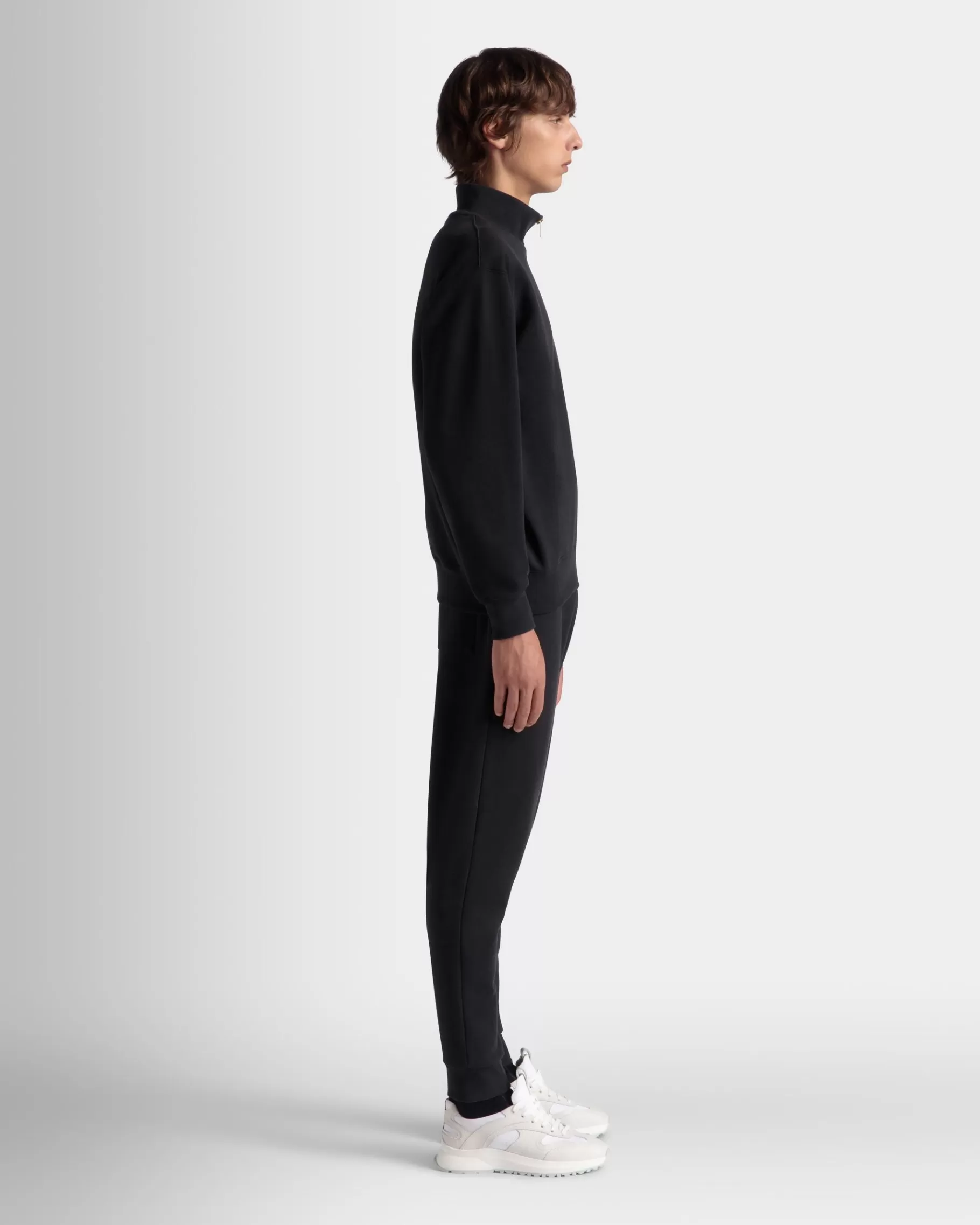 Tracksuits<Bally Half Zip Sweatshirt With a Crest Logo In Navy Cotton Blue