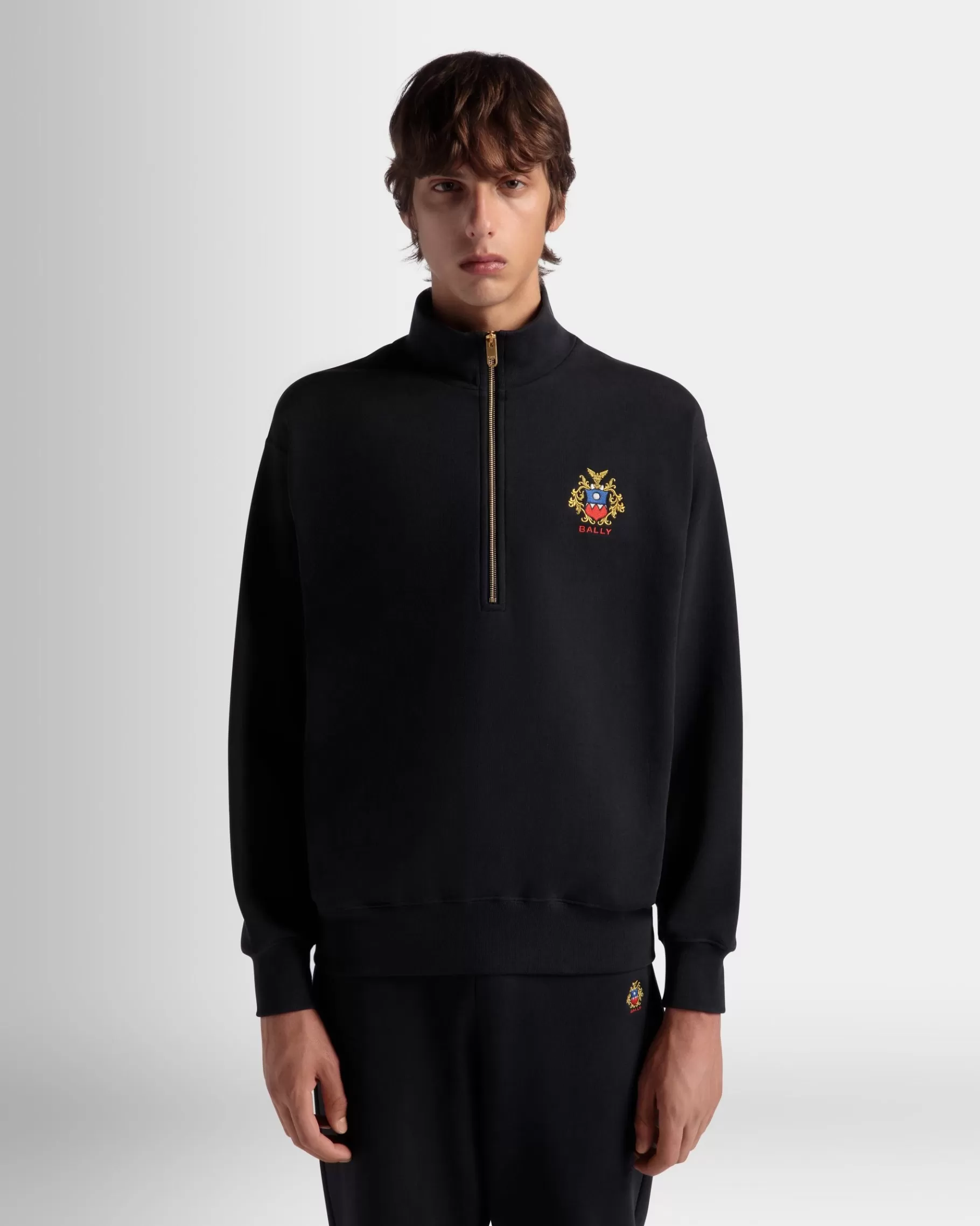 Tracksuits<Bally Half Zip Sweatshirt With a Crest Logo In Navy Cotton Blue