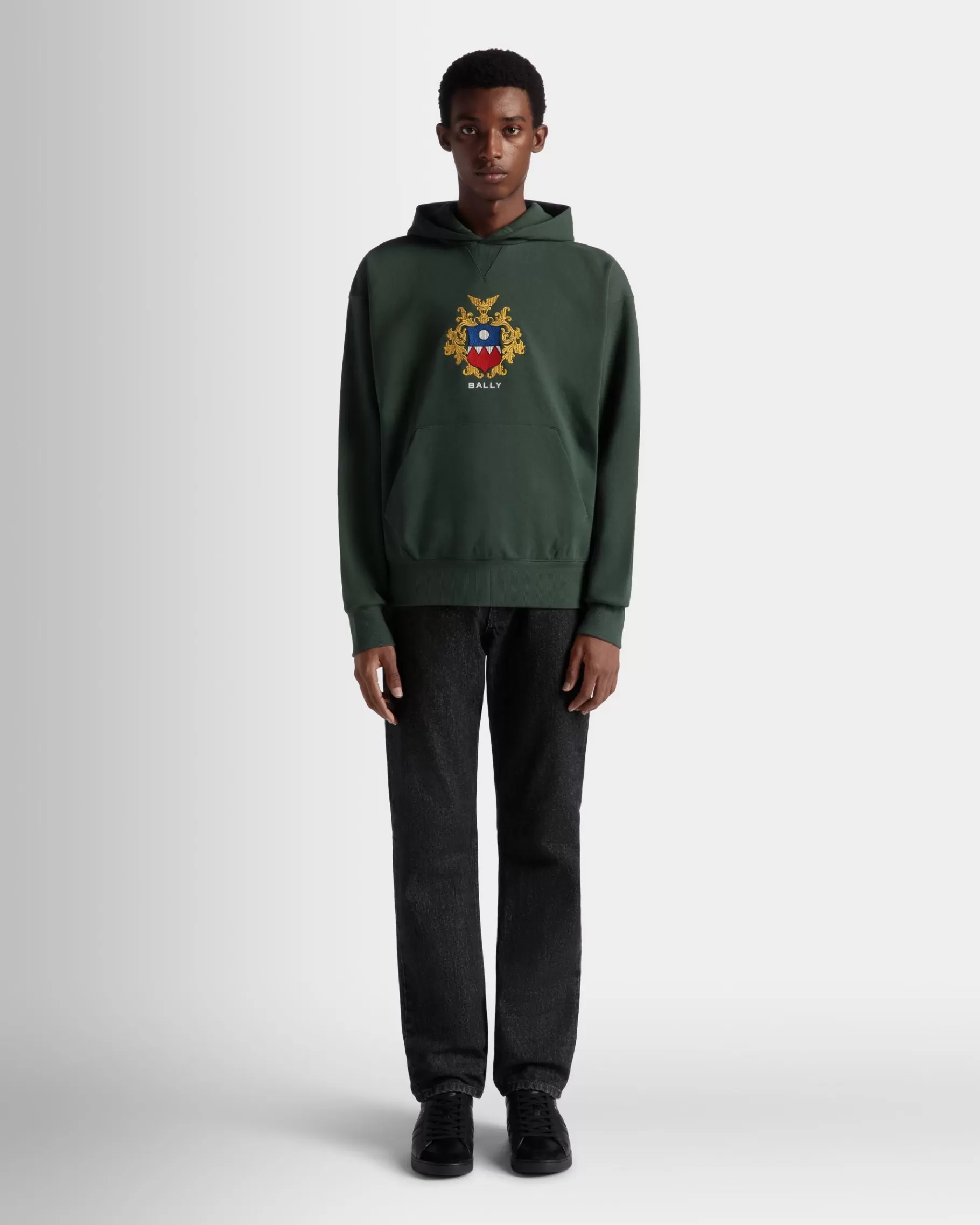 Tracksuits<Bally Hoodie With Crest Logo In Bottle Cotton Green