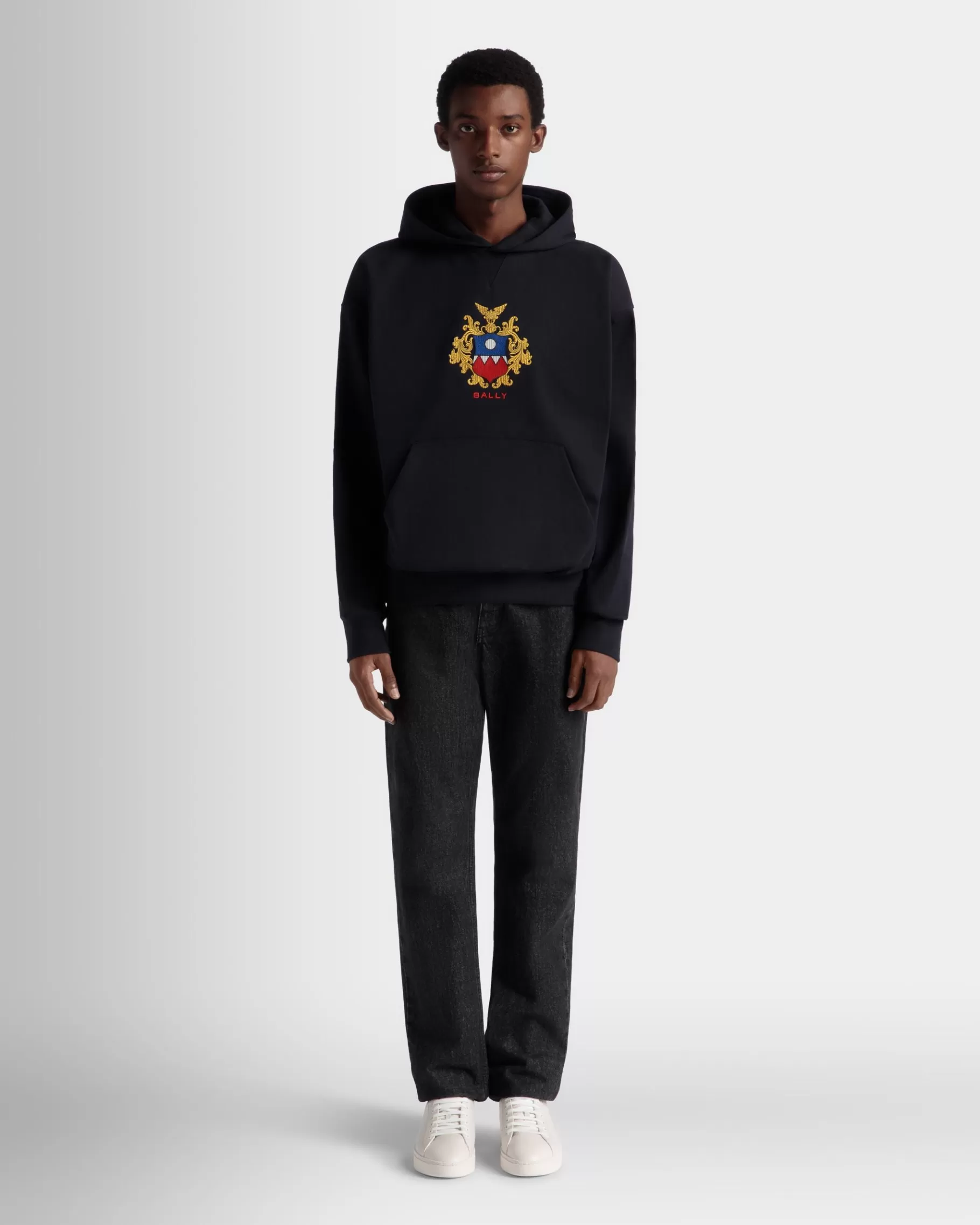 Tracksuits<Bally Hoodie With Crest Logo In Navy Cotton Blue