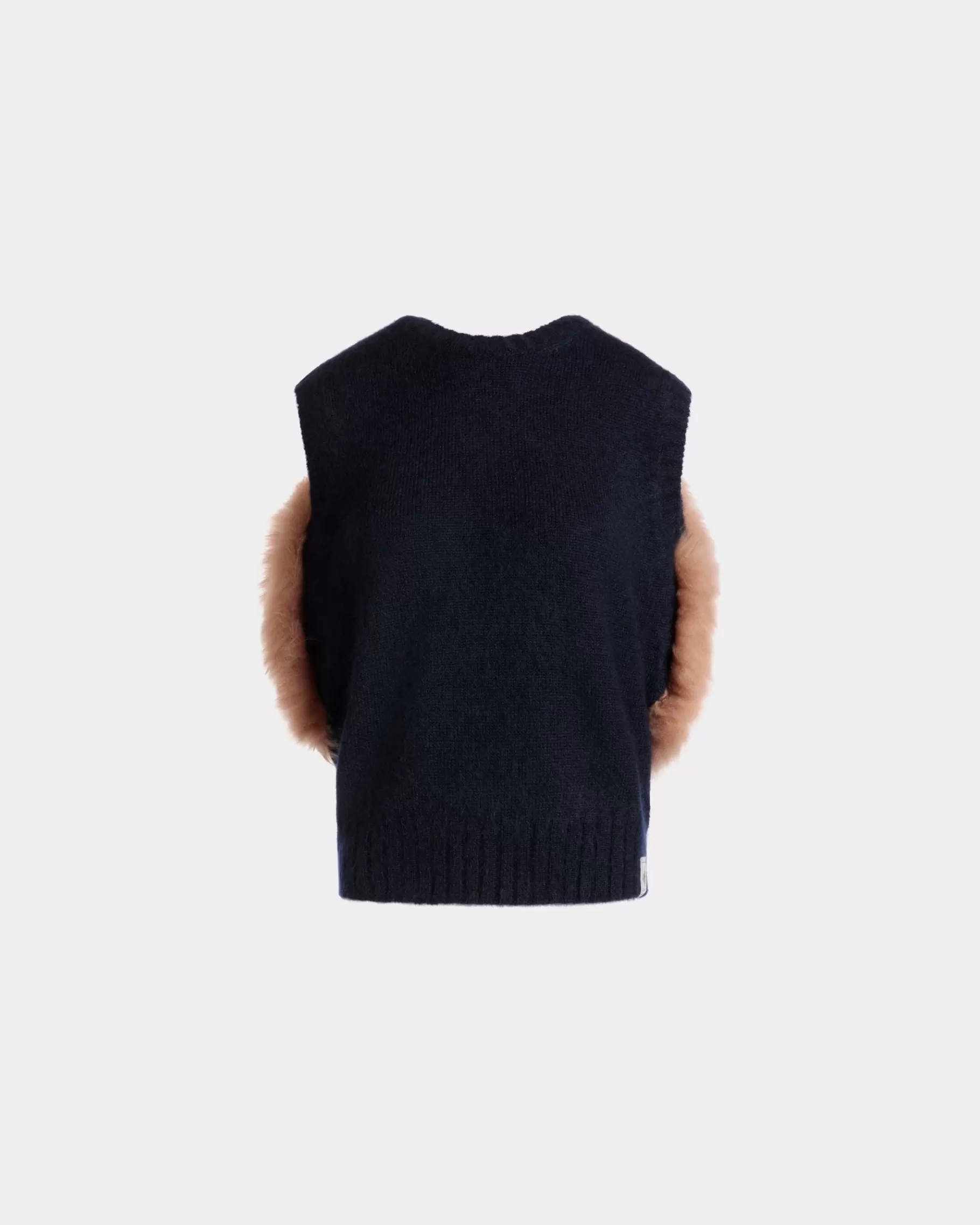 Shirts & T-shirts | Knitwear<Bally Knit Vest In Navy And Praline Beige Mohair And Silk Blue