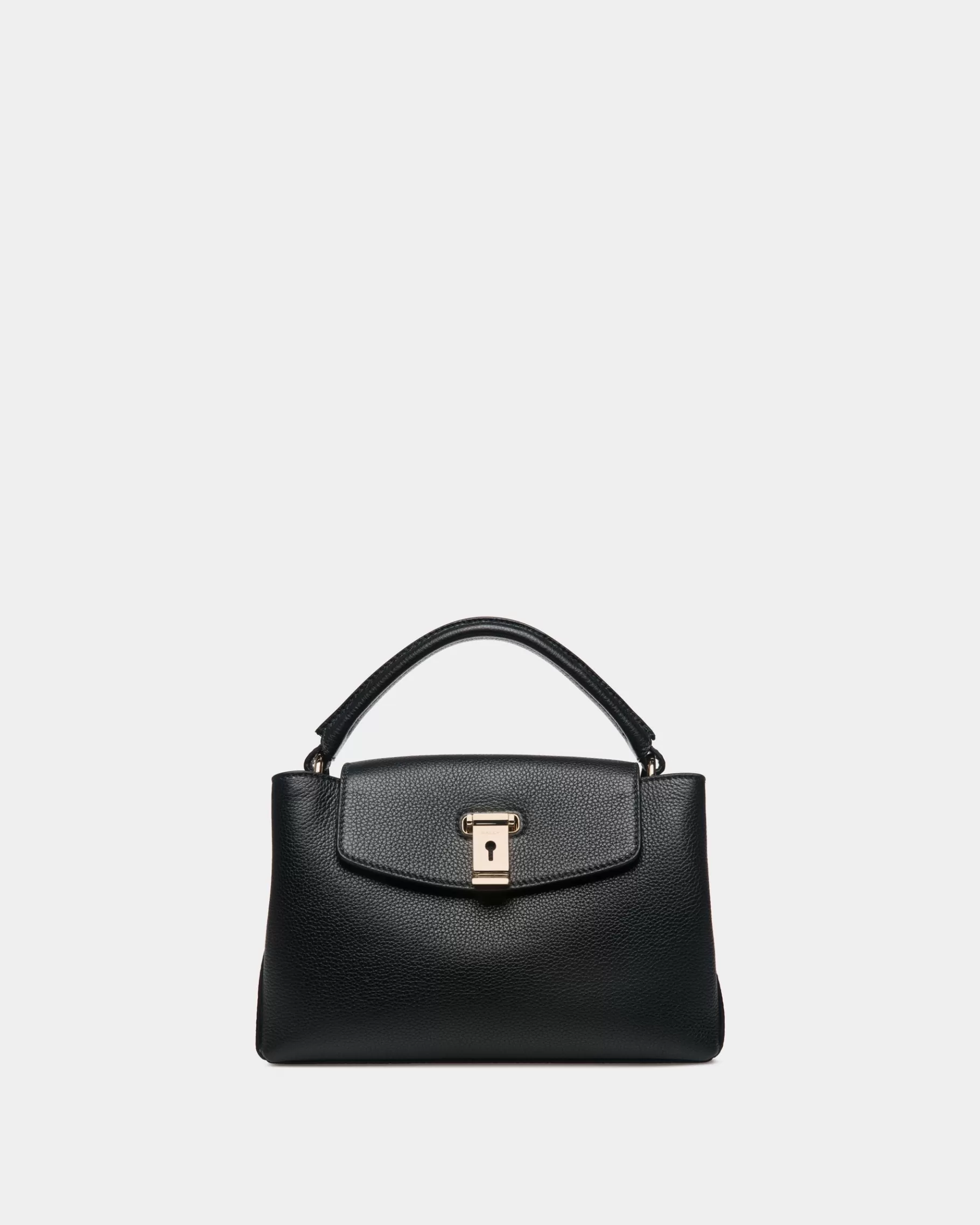 Top Handle Bags<Bally Lock Me Small Top Handle Bag In Grained Leather Black