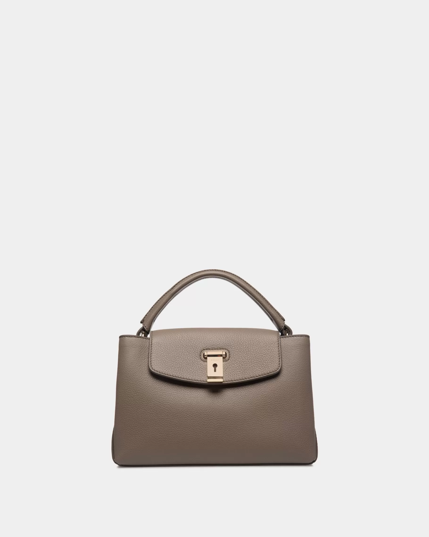Top Handle Bags<Bally Lock Me Small Top Handle Bag In Taupe Grained Leather Brown