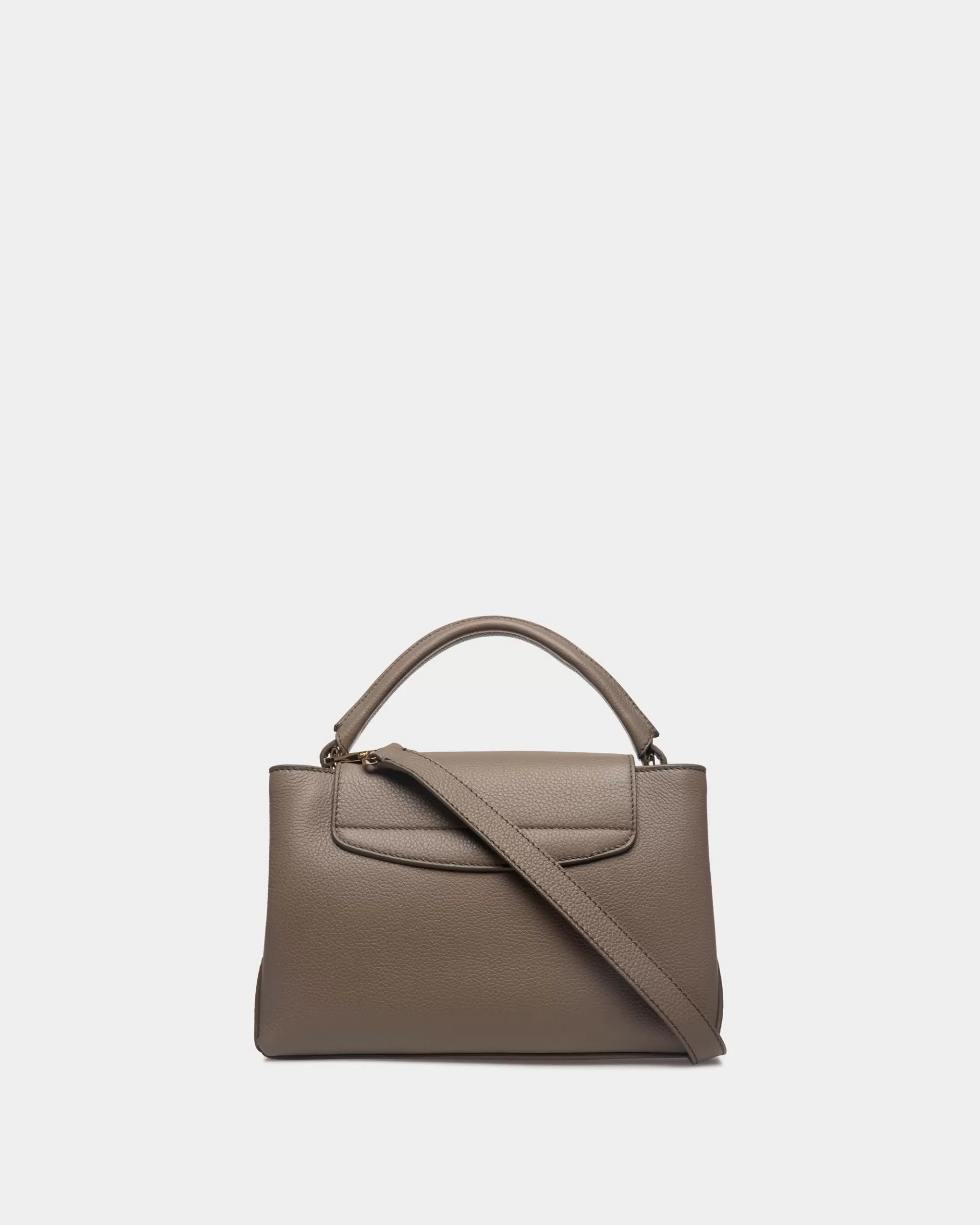 Top Handle Bags<Bally Lock Me Small Top Handle Bag In Taupe Grained Leather Brown