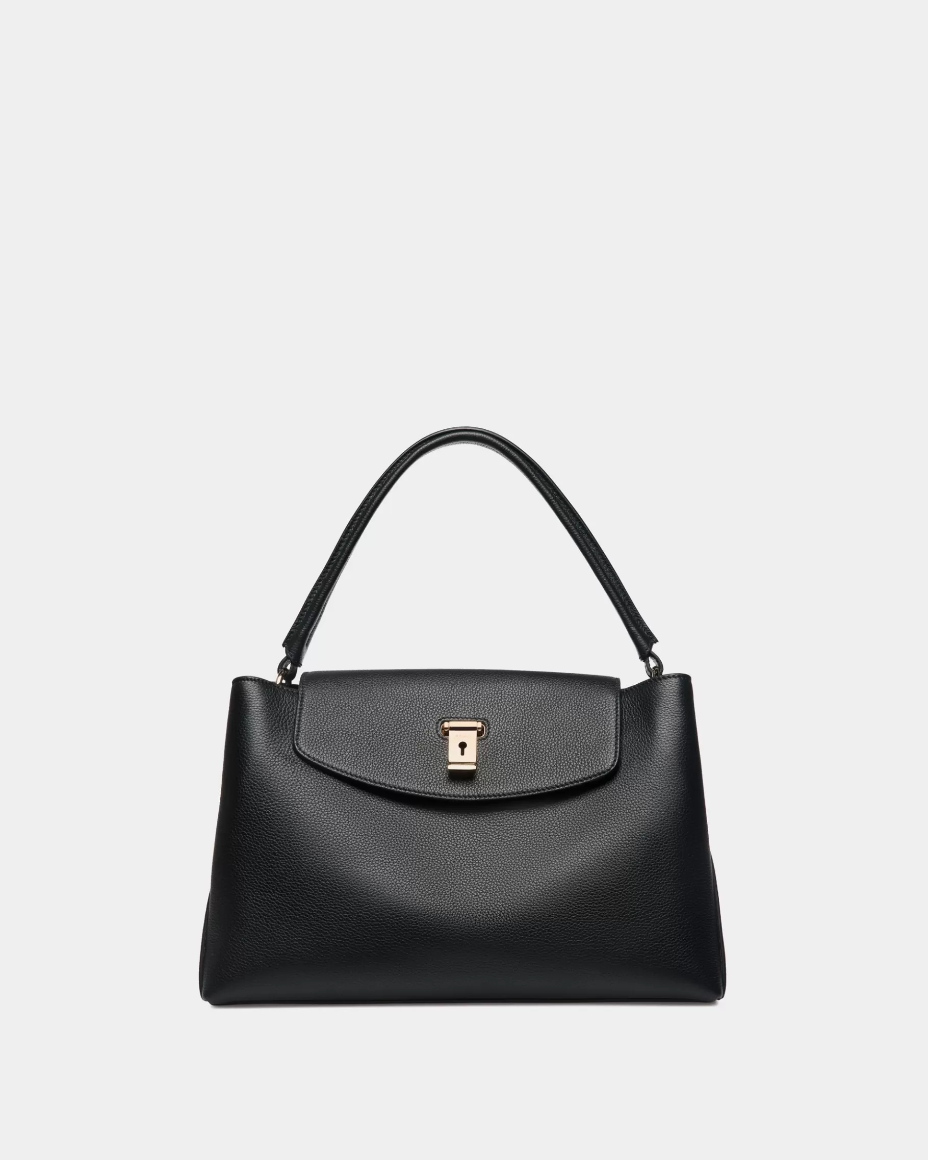 Top Handle Bags<Bally Lock Me Top Handle Bag In Grained Leather Black