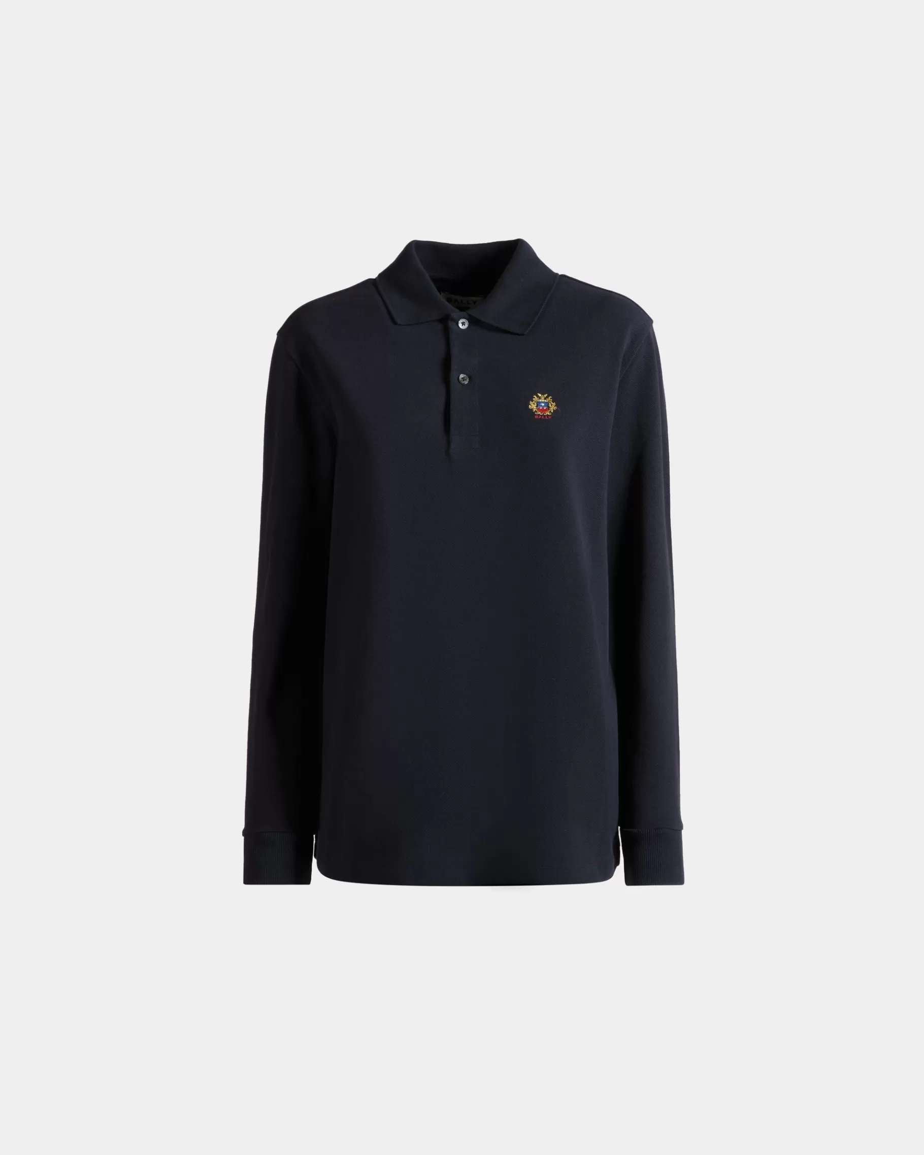 Shirts & T-shirts<Bally Long Sleeve Polo With a Crest Logo In Navy Cotton Blue