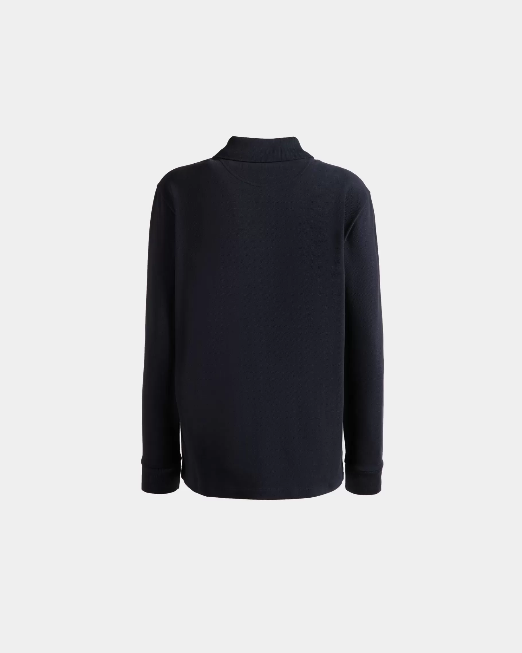 Shirts & T-shirts<Bally Long Sleeve Polo With a Crest Logo In Navy Cotton Blue