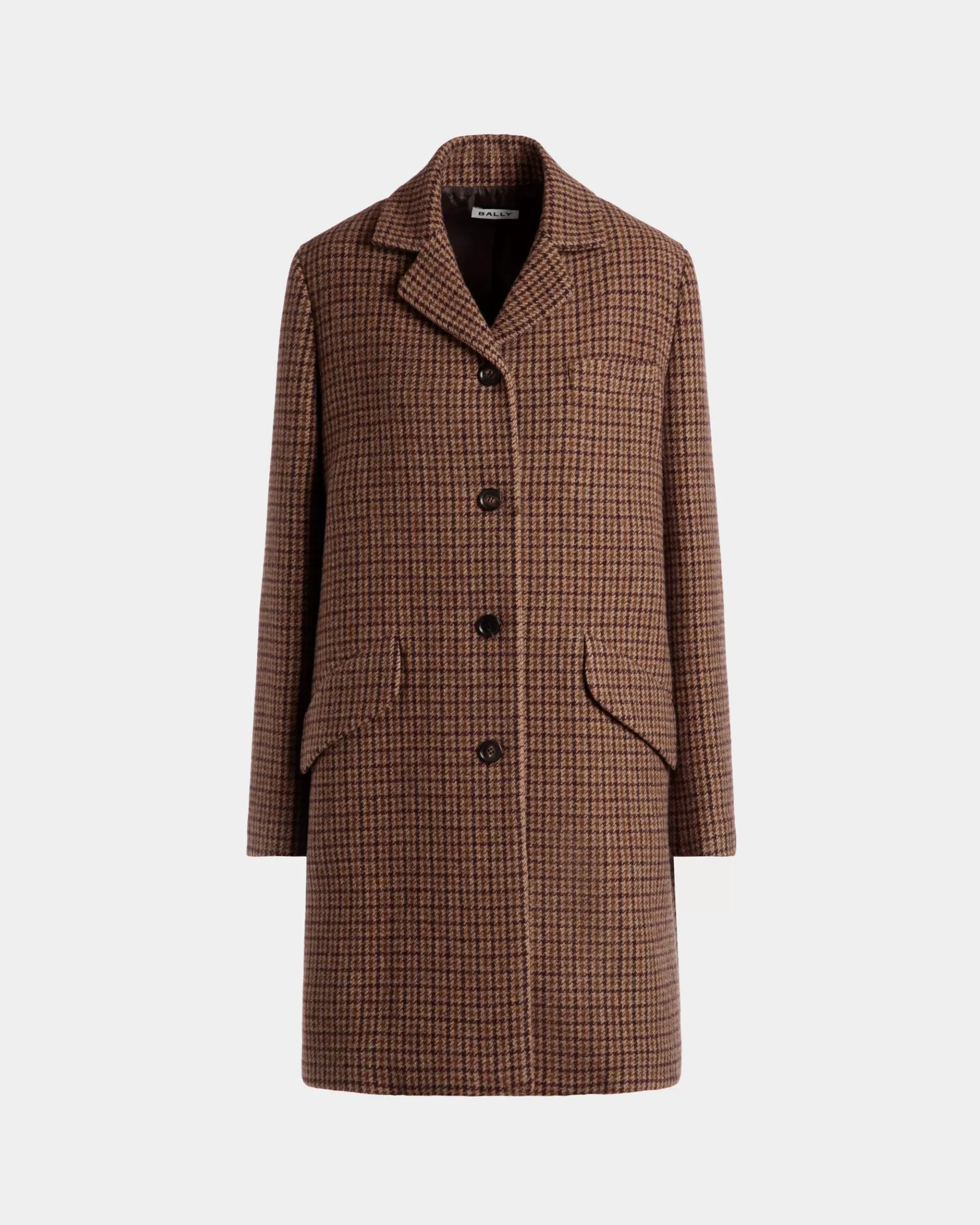 Coats & Jackets<Bally Midi Coat In Multi Check Wool Brown