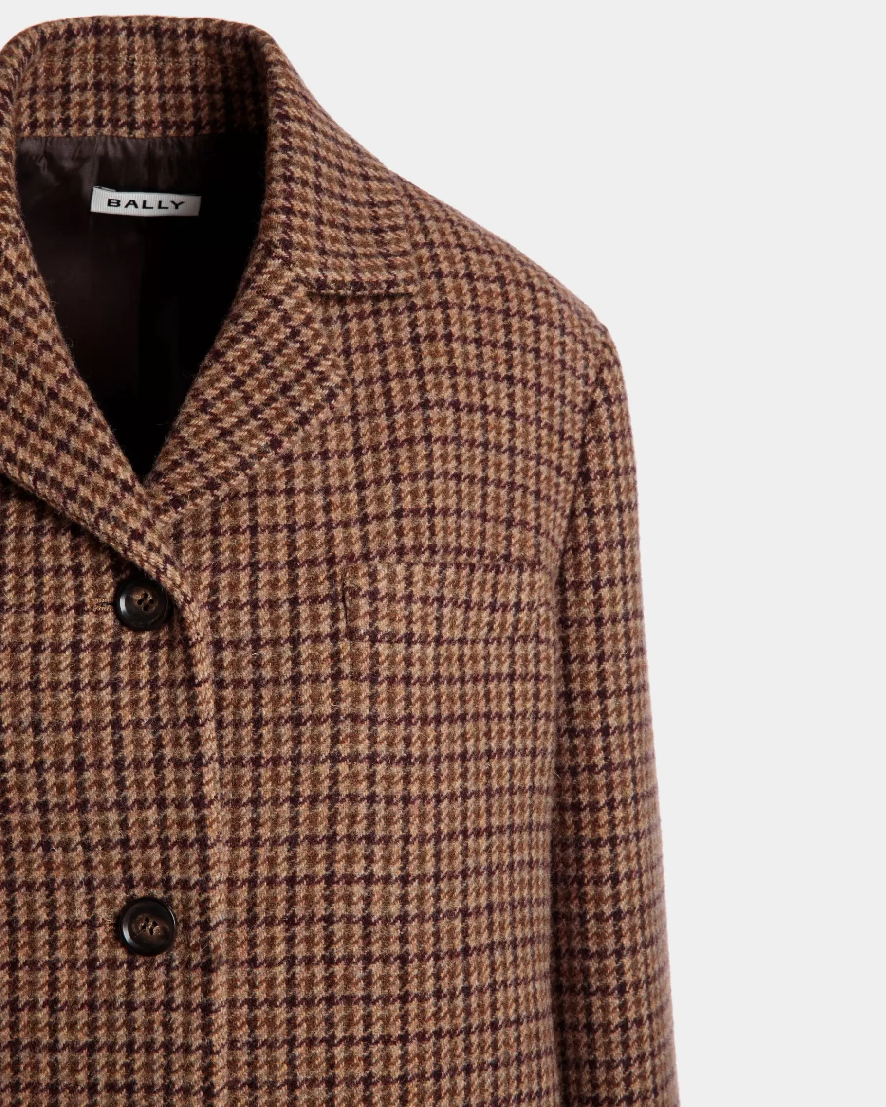 Coats & Jackets<Bally Midi Coat In Multi Check Wool Brown