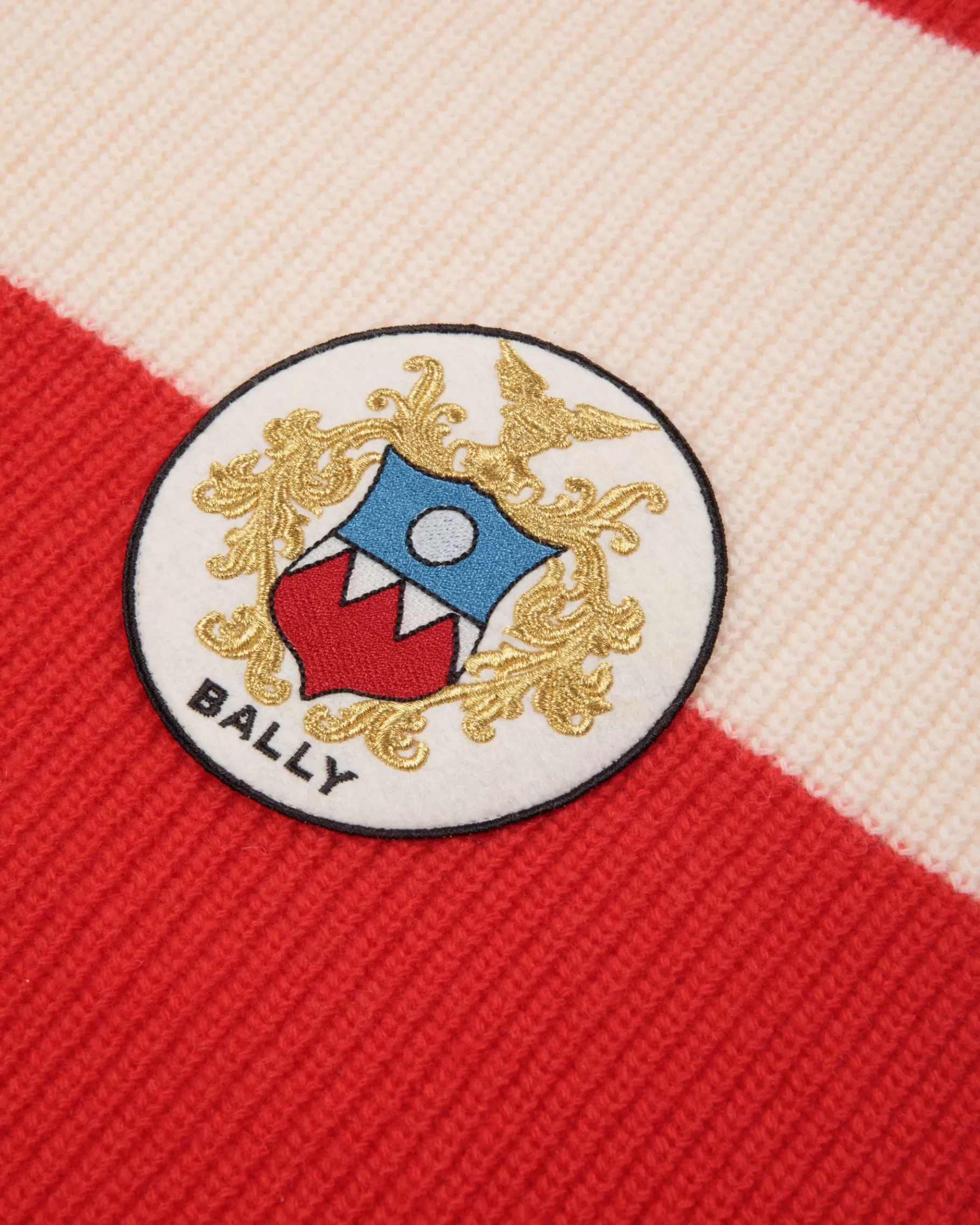 Scarves<Bally Scarf With a Crest Logo in Candy Red and Ivory Wool Multicolor