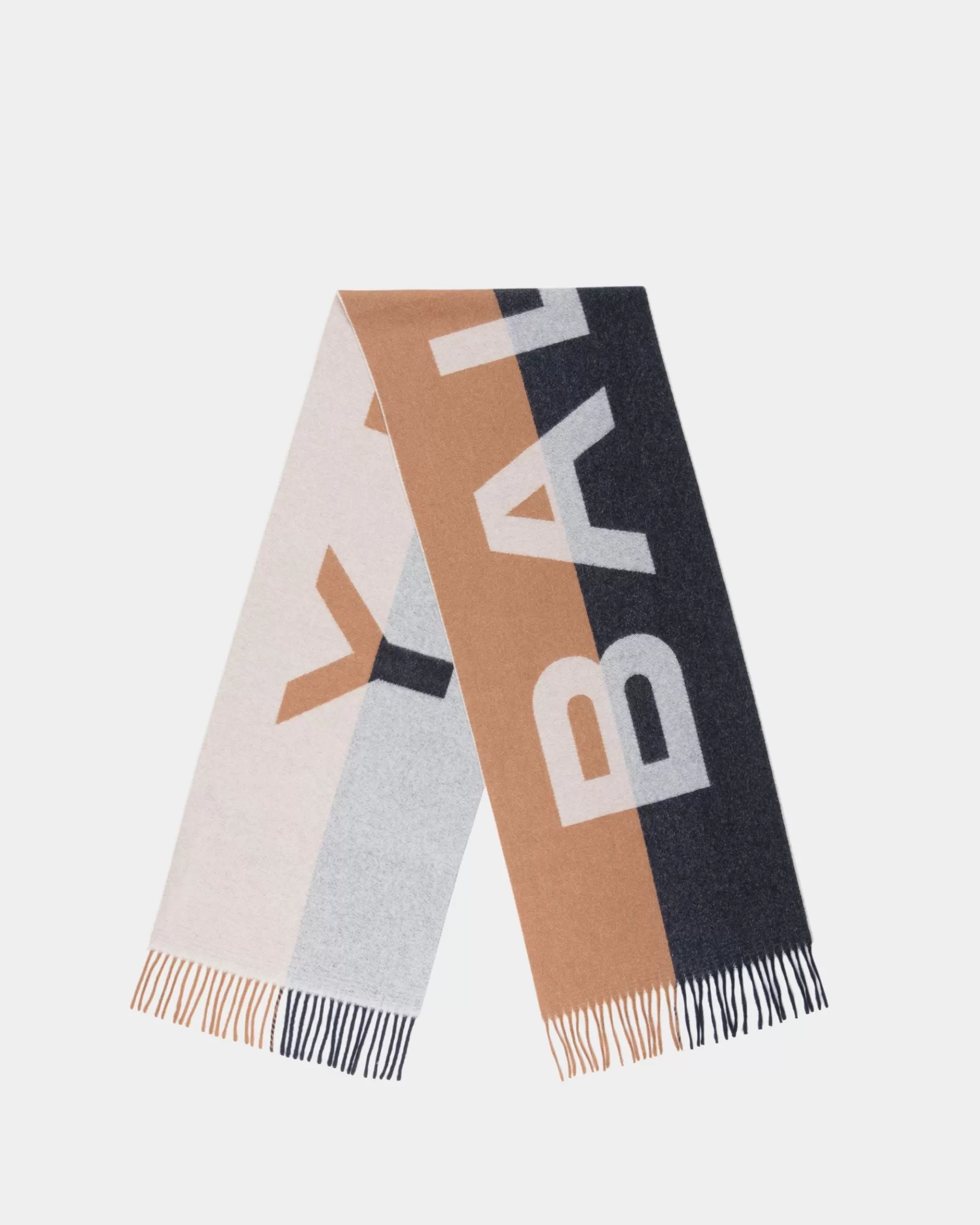 Scarves<Bally Scarf With Logo In Brown And Navy Blue Cashmere Blend Multicolor