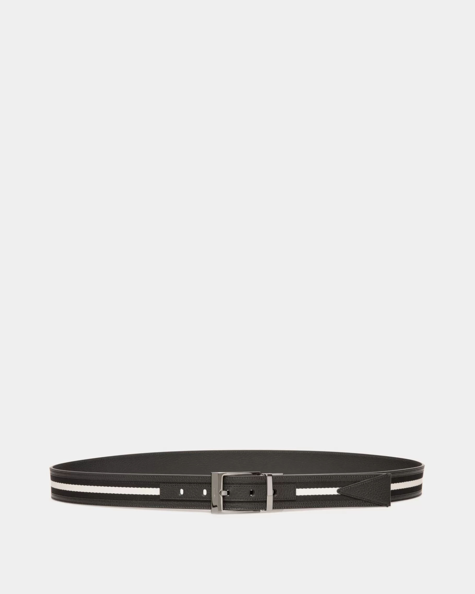 Belts<Bally Shiffie 35mm Reversible Belt In And White Fabric And Leather Black