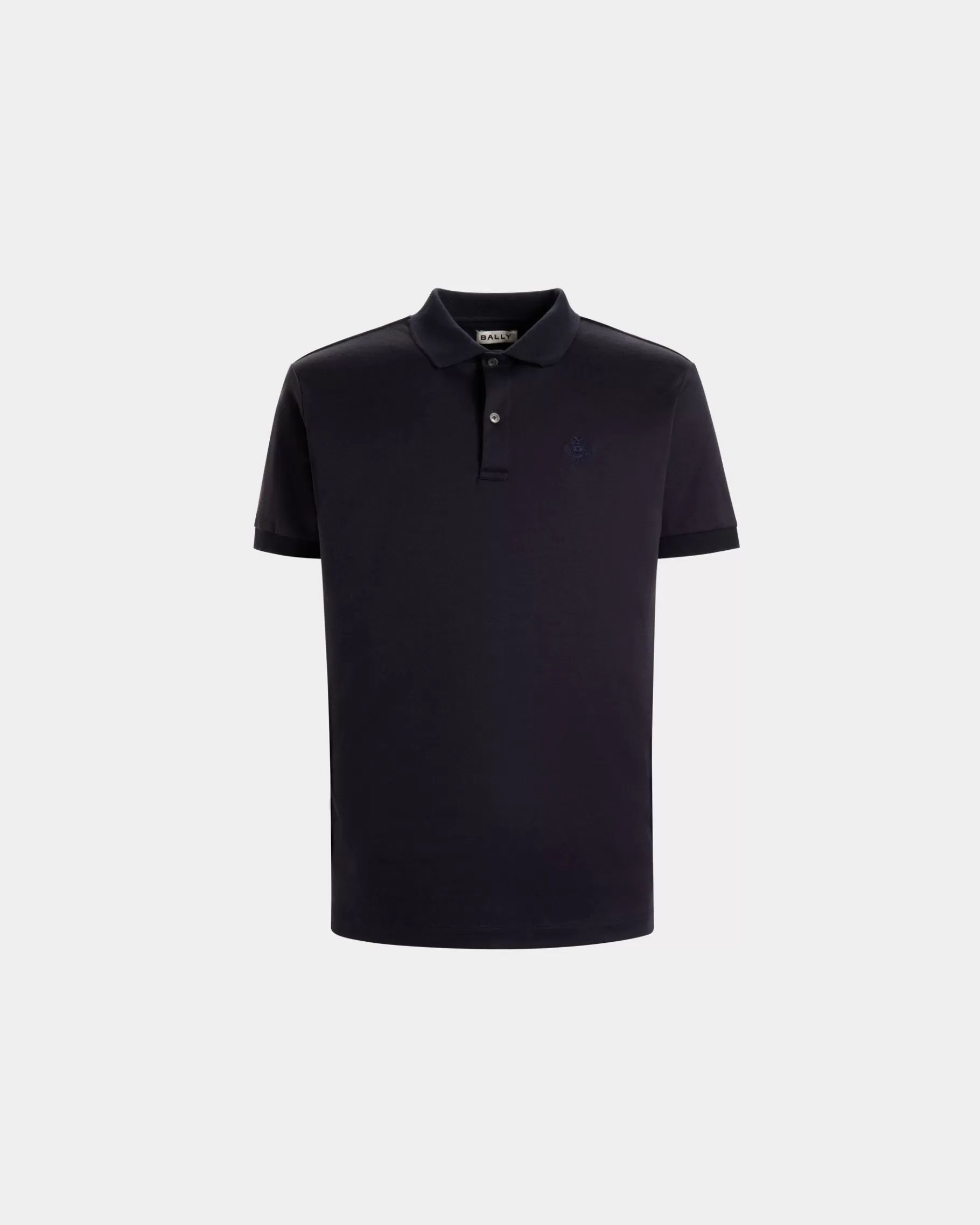 Shirts & T-shirts<Bally Short Sleeve Polo With a Crest Logo in a Navy Cotton Silk Blend Blue