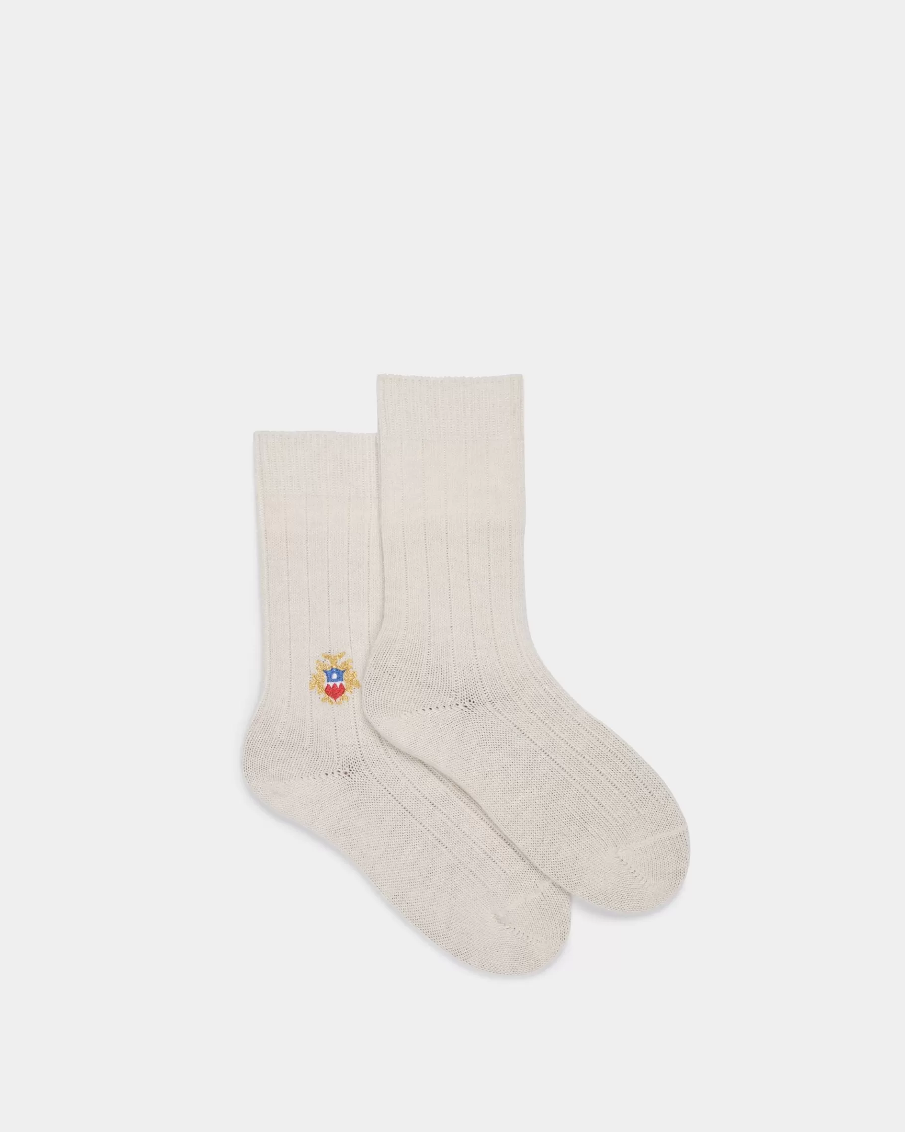 Socks<Bally Socks With Crest Logo In Ivory Wool Blend White