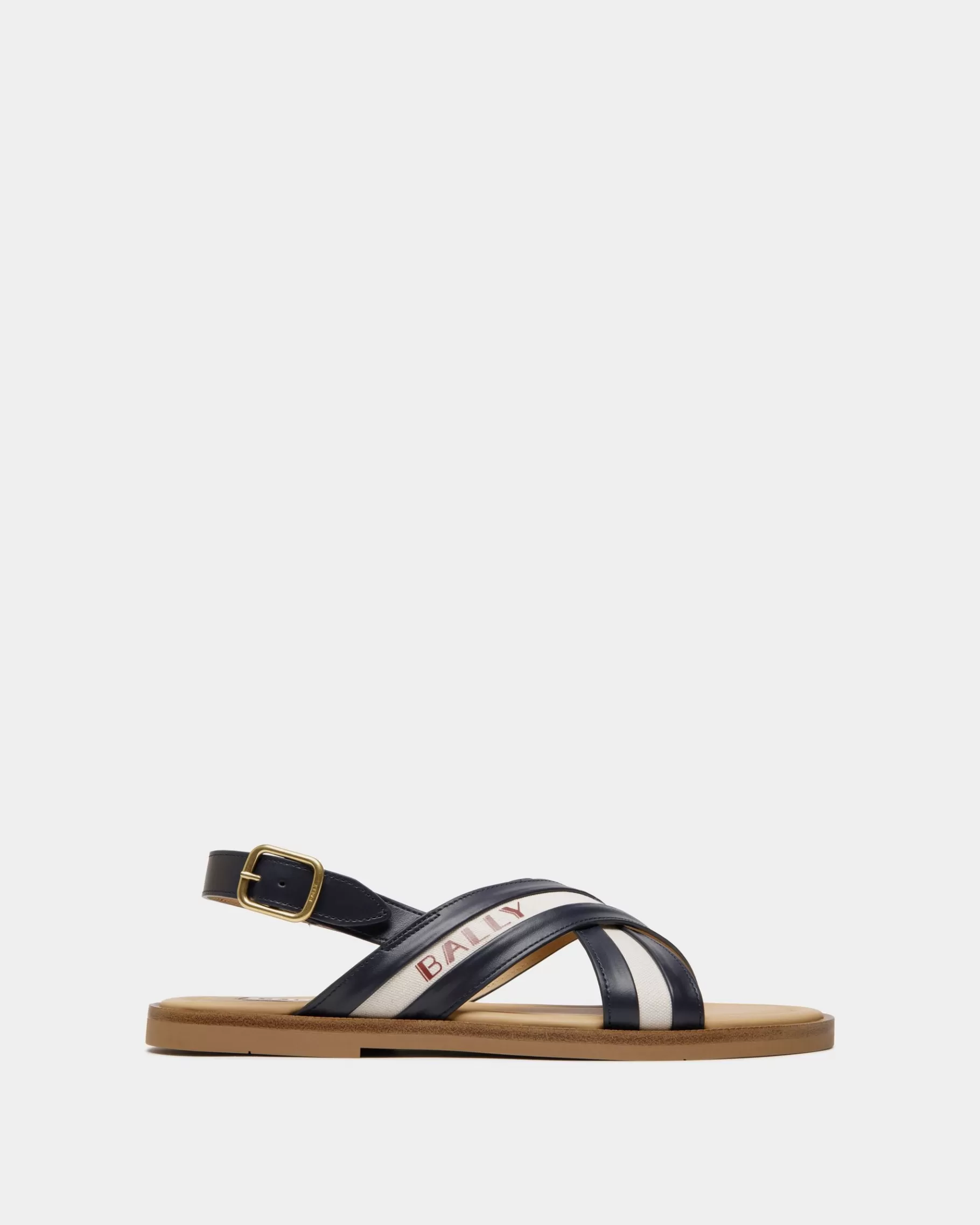 Sandals & Slides<Bally Summer Capsule Sandal In Navy Blue And Natural Leather And Canvas Multicolor
