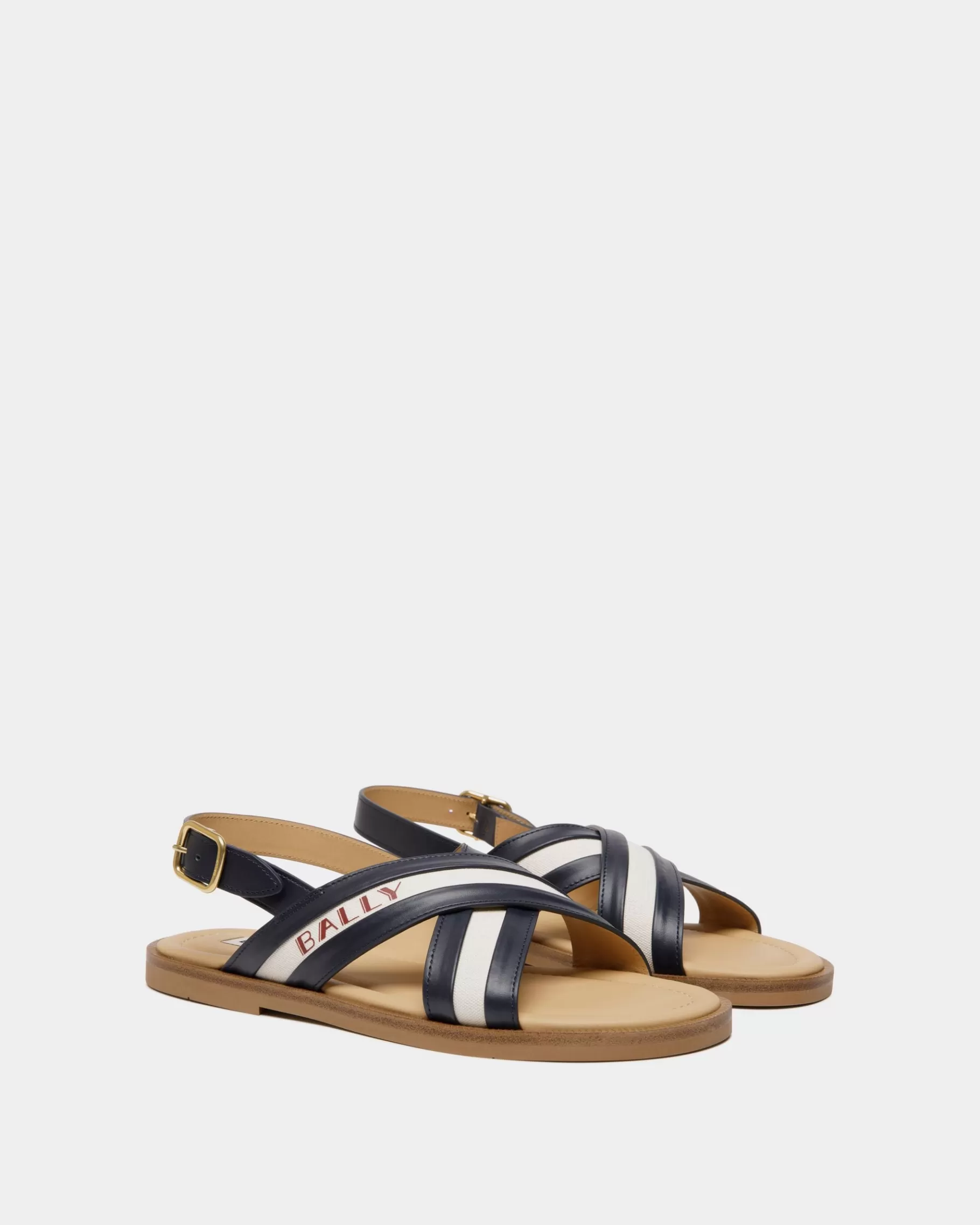 Sandals & Slides<Bally Summer Capsule Sandal In Navy Blue And Natural Leather And Canvas Multicolor